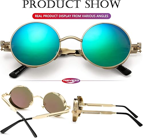 Miniatura 5 de AIEYEZO Round Steampunk Sunglasses for Men Women Retro Gothic Sun Glasses Round Metal Frame Ladies Shades