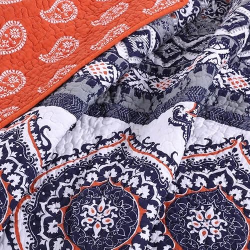 Miniatura 4 de Finely Stitched Juego de ropa de cama de 3 piezas con estampado de cachemira marroquí, bohemio, elegante, de algodón gris y naranja, tamaño King,