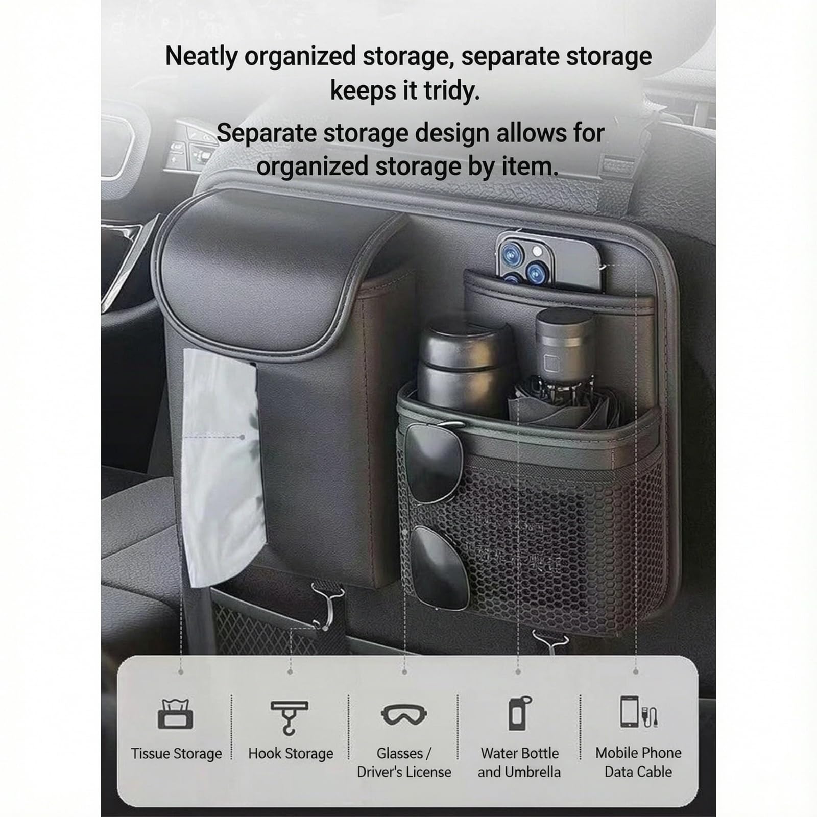 Generico Organizer Auto Multifunzione Schienale per JAGUAR I-PACE 2018-2022, Universale Pelle Sedile Posteriore Impermeabile Borsa Portaoggetti Multi-Tasca Anti-Sporco