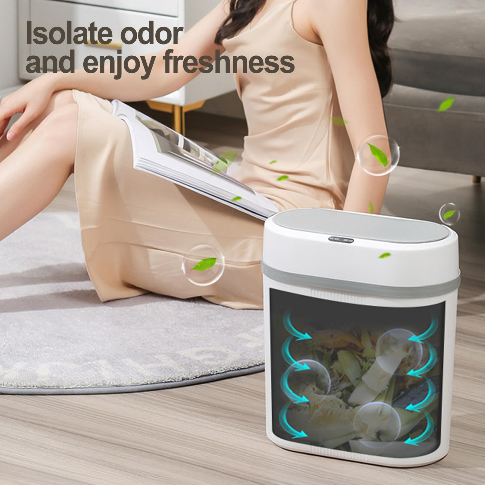 Pattumiera Compattatrice Pattumiera A Induzione Intelligente JOYBOS IPX5 Pattumiera Automatica Impermeabile Con Sensore Di Movimento Per Bagno Camera Da Letto Home Office Inodore Mangiapannolini Senza Ricarica - 8