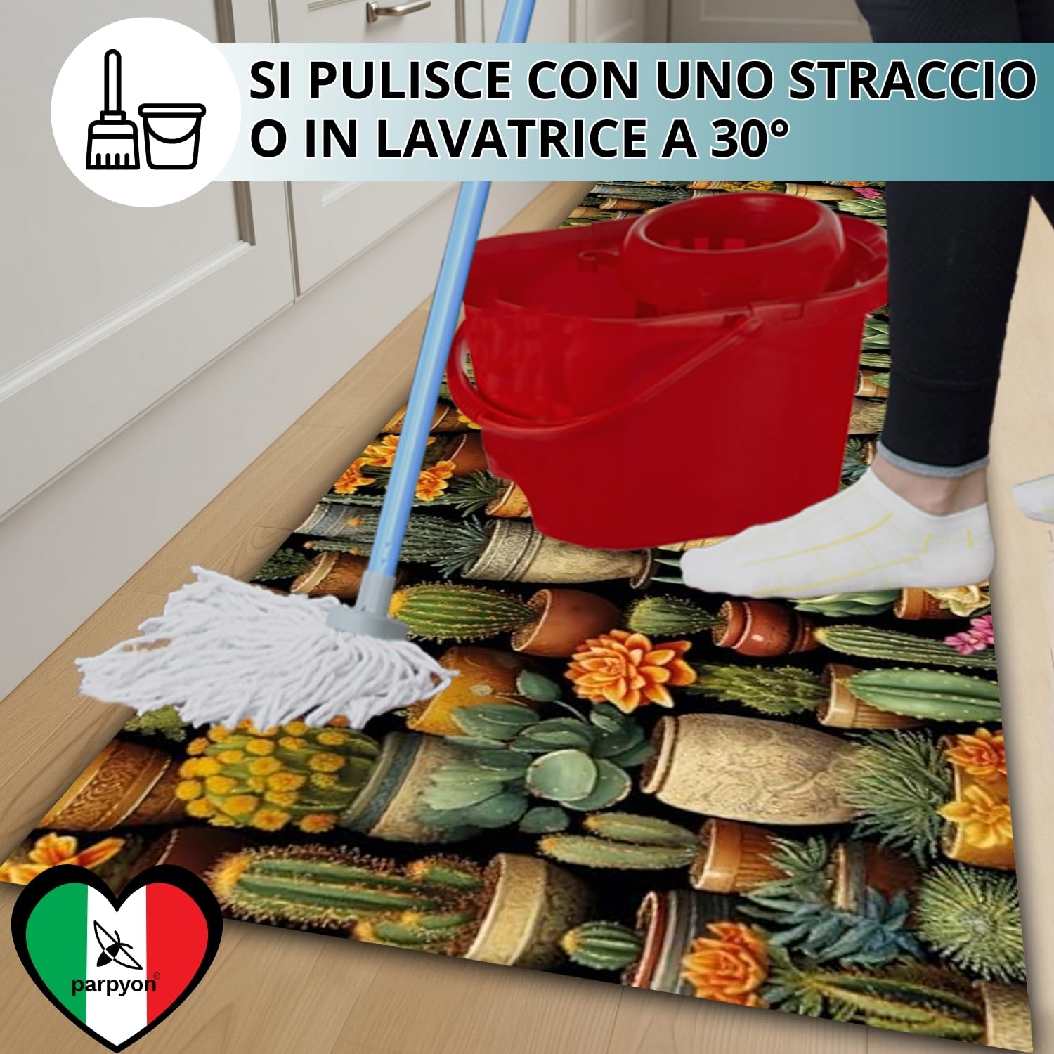 parpyon® Tappeto cucina Antiscivolo Lavabile Alby Nuova passatoia al metro ANTIMACCHIA e ANTISFILO tappeti cucina, bagno salotto moderno runner Italia