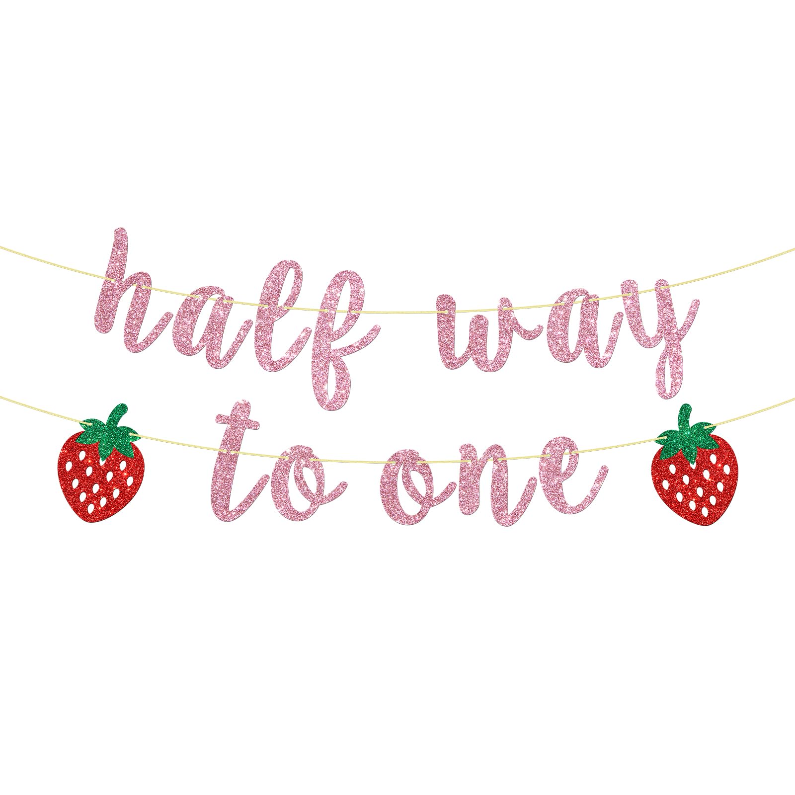 Strawberry Half Way to One Banner Fruit Themed Baby Shower Party Hanging Decor Baby Girl Half Year Old Birthday Red Berry 1/2 Birthday Party Decoration Supplies Glitter