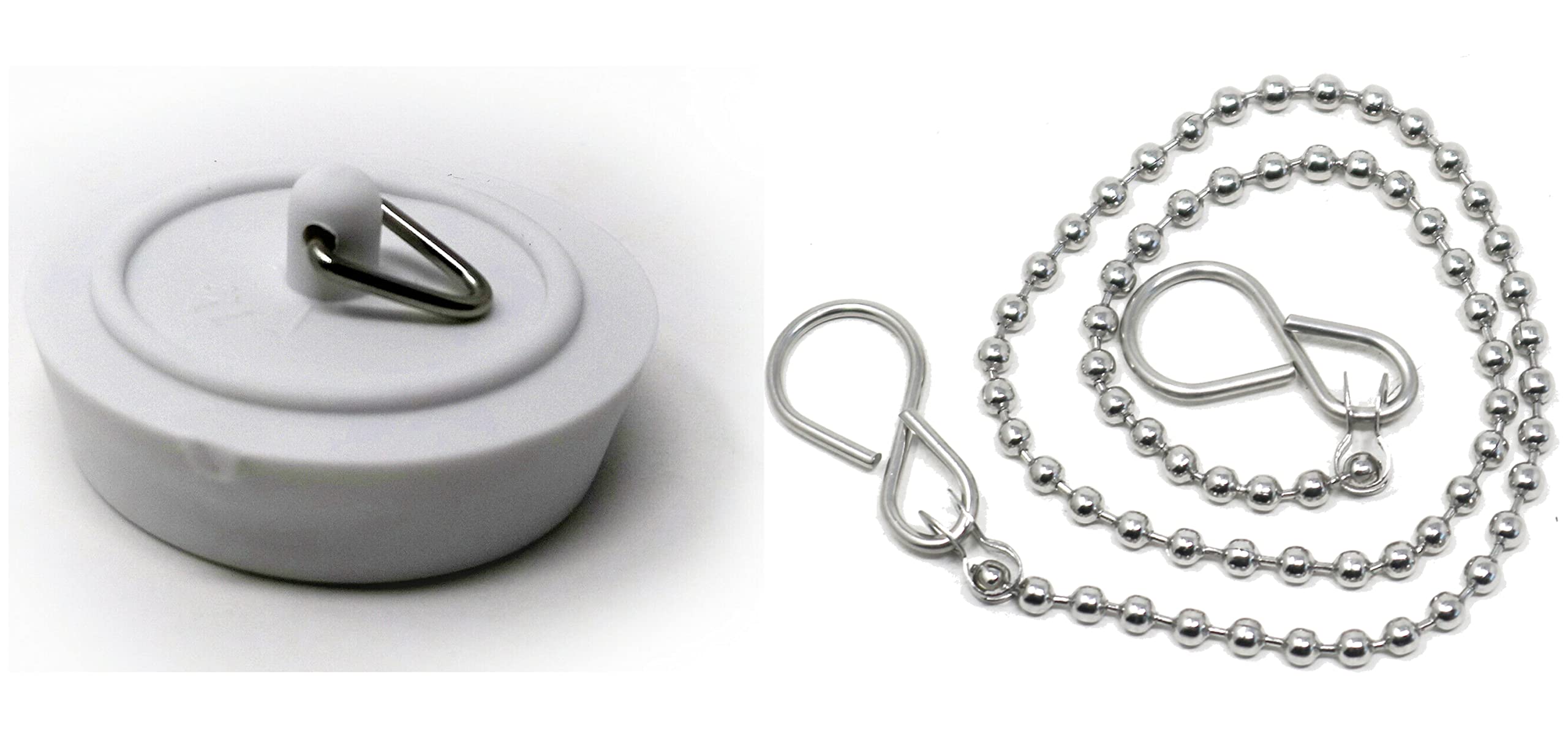 fiXte Replacement Sink Plug - Shower Bath White - 45mm & 38mm Plugs with 450mm & 300mm Chains