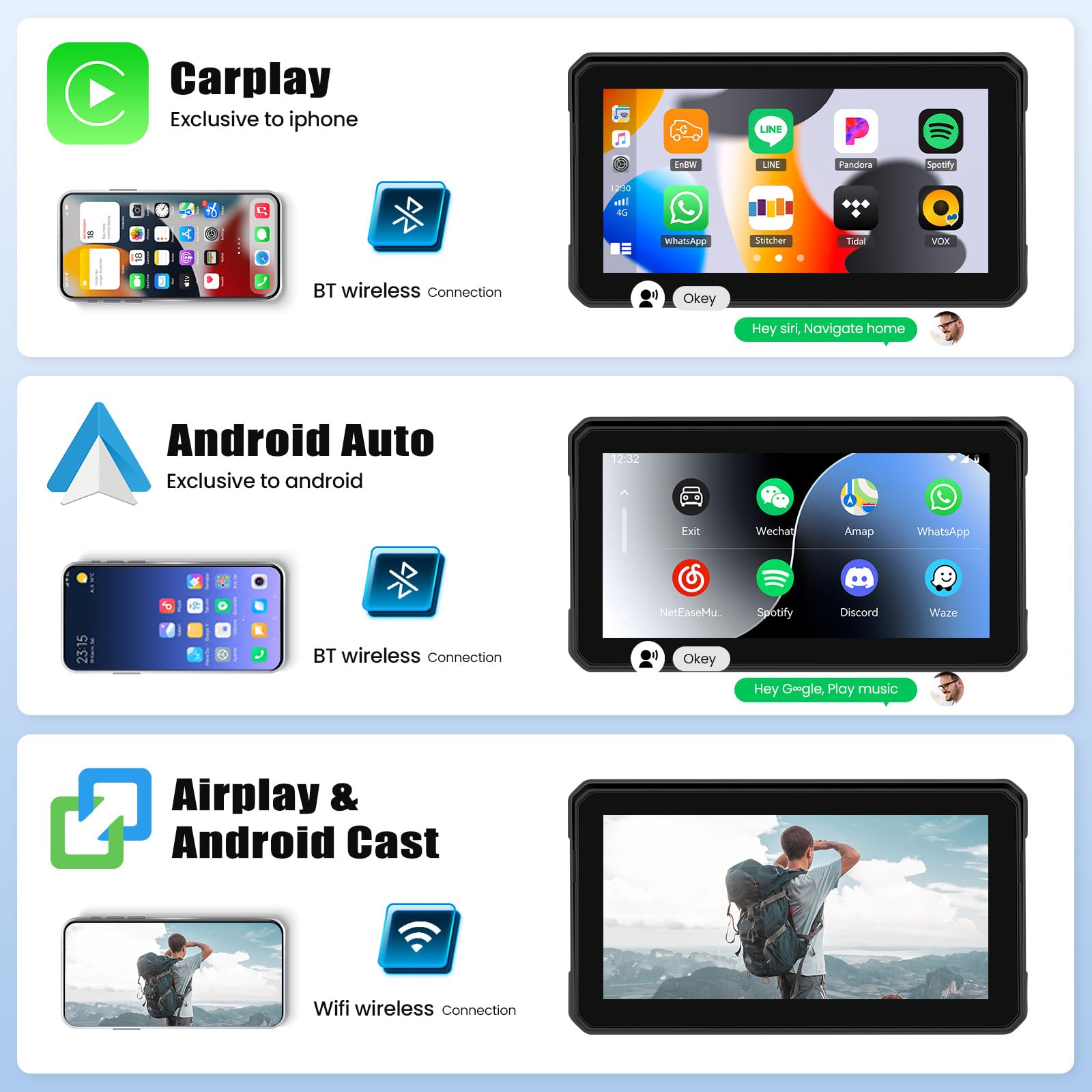 Schermo portatile Moto Carplay 6 pollici IP68 GPS Bluetooth Wireless CarPlay Android Auto TPMS