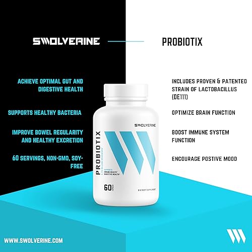 Miniatura 3 de Swolverine Probiotix  Suplemento probiótico avanzado, DE111 Bacillus Subtilis, salud digestiva, salud intestinal, apoyo al sistema inmunitario, (60