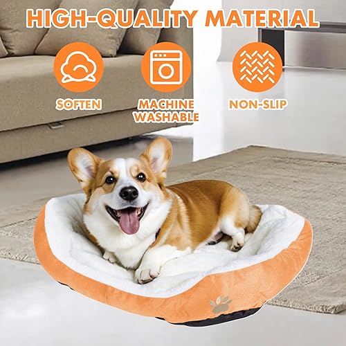 Miniatura 4 de Resulzon Cama redonda para perros y gatos, colchón, almohadillas lavables, suave y duradera, de pelo sintético para dormir, para mascotas, para