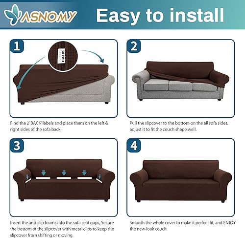 Vista 33 de Asnomy Couch Covers for 3 Cushion Couch Stretch Sofa Covers Slipcovers, Pet Protector Furniture Covers for Dogs Cats Spandex Jacquard Fabric Small