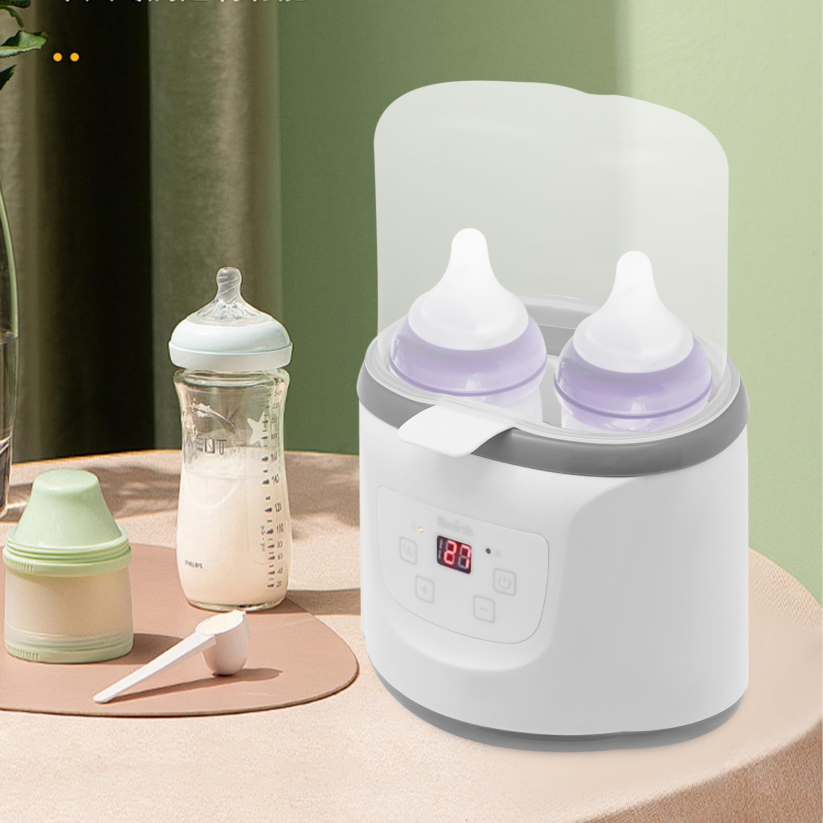 Scaldabiberon Baby 6 in 1, sterilizzatore per biberon con controllo della temperatura, protezione di spegnimento e display a LED, funzione di mantenimento del calore, scongelamento per famiglie,