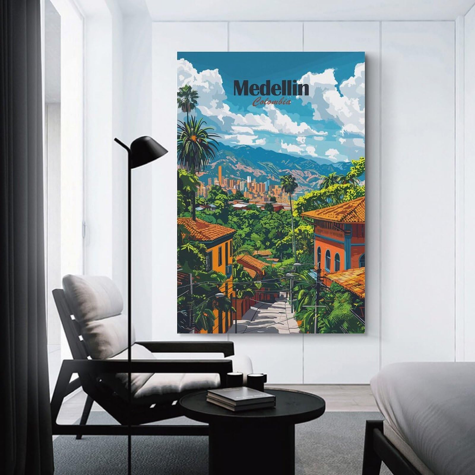 Junmoney Medellin Cityscape Canvas Wall Picture, 24x36inch(60x90cm), for Front Hall, Corridor Or Welcome Spaces, Wall Decor to Refresh Empty Corners