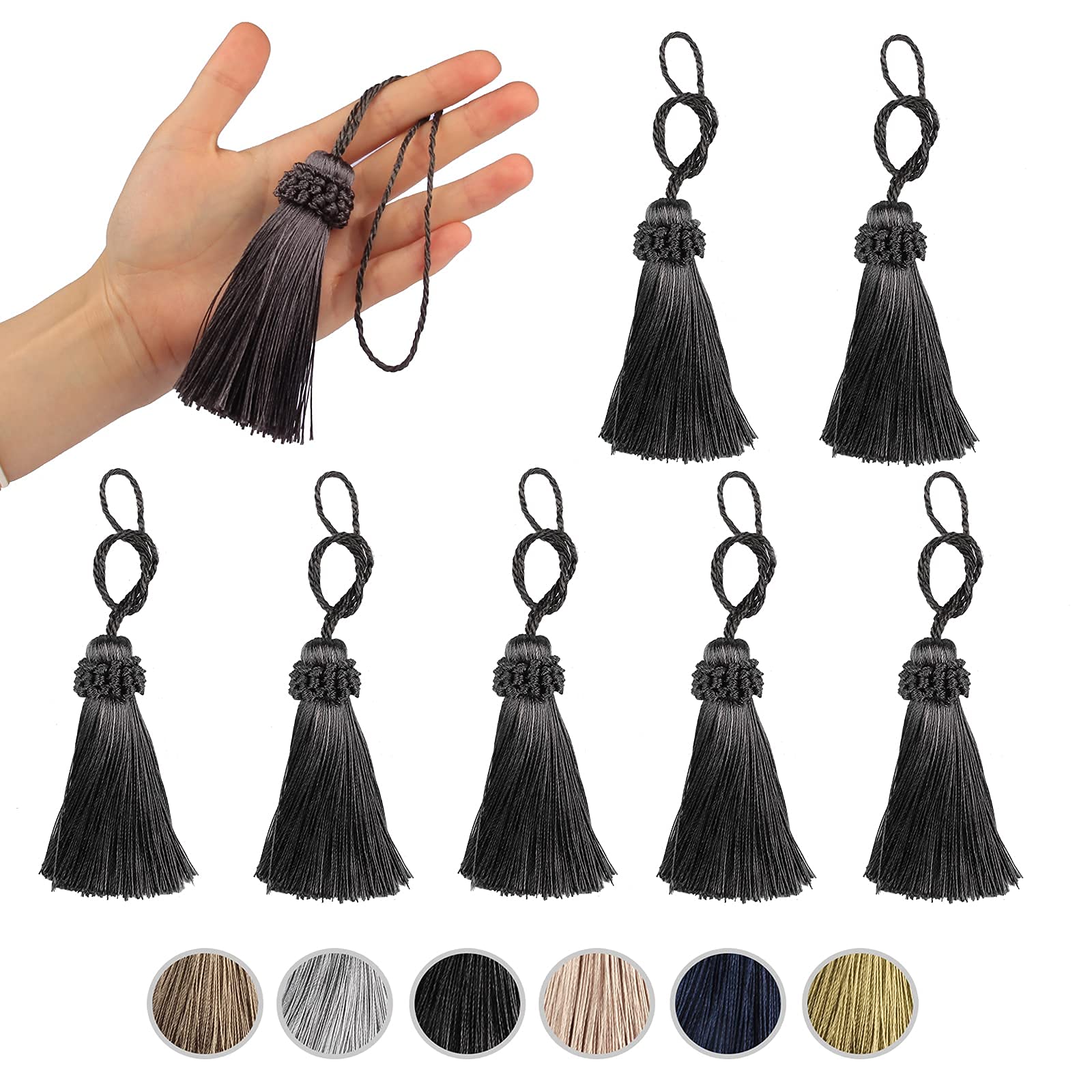 Fenghuangwu Set of 8 Elegant Polyester Tassel Colorful Craft Tassels Charms Key Tassel DIY Accessories (Charcoal)