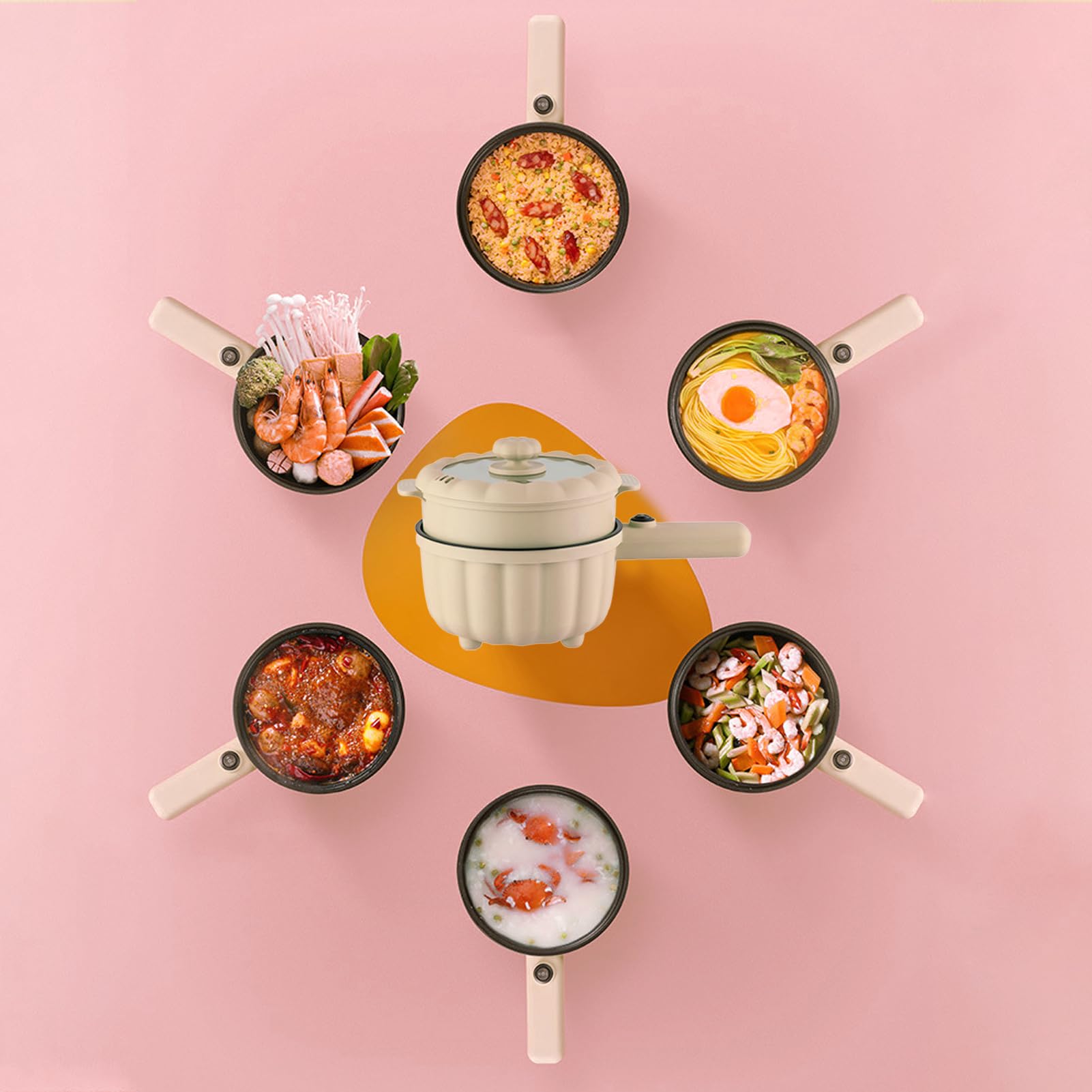 Multicuiseur électrique,Petite Poêle électrique,2L Marmite électrique en Antiadhésif,Marmite Hot Pot Électrique portable de voyage,avec cuiseur vapeur,pour Steak,Soupe,œufs,Nouilles (Style 2)