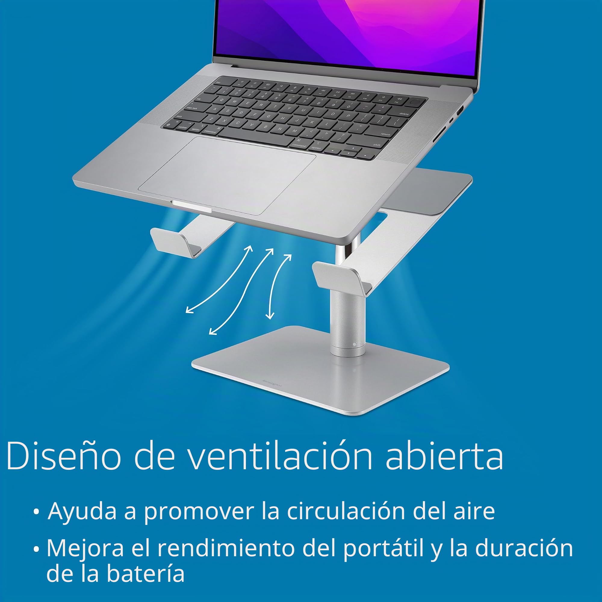 Kensington Soporte para Ordenador Portátil de 16", Soporte Ergonómico para Escritorio, Altura y Ángulo Ajustables, Rejillas de Ventilación y Almohadillas Antideslizantes de Silicona (K50424WW)