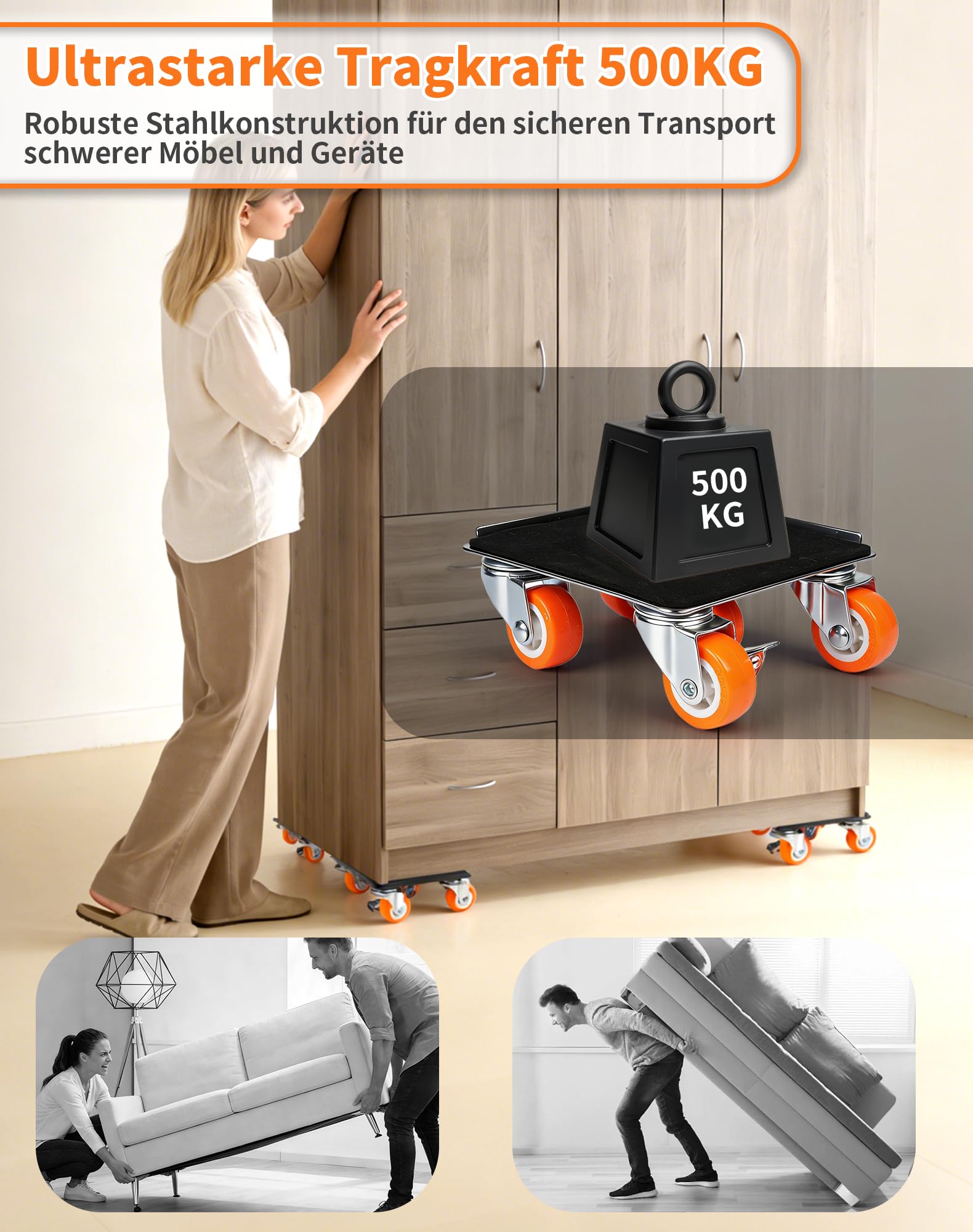 Set di ruote da trasporto per mobili, 500 kg, con sollevatore per mobili, design a 4, 5 ruote