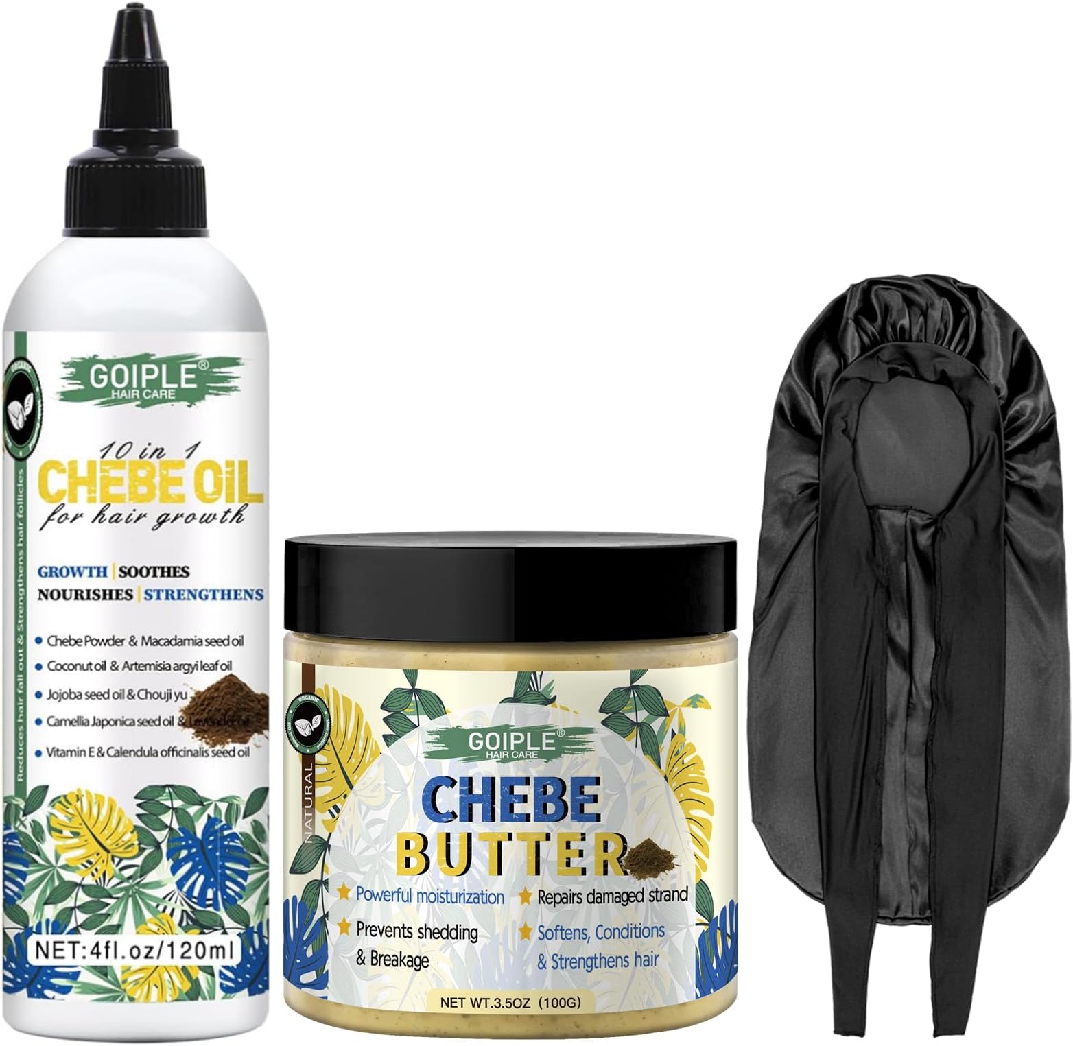 Natural Chebe Hair Oil For Growth Moisturizer Scalp, African Powder Stronger, Thicker, Longer Hair, 10 In 1 Braid Bonnet Sleeping