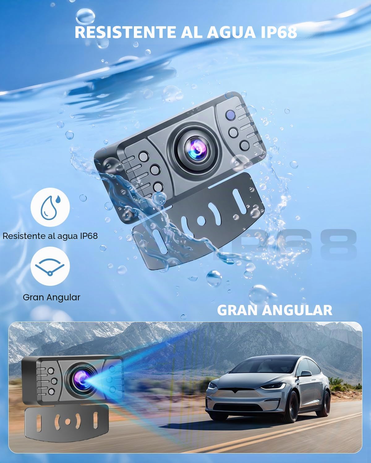 4,3" Wireless Cámara de Retroceso System para Mini-Auto Van SUV Pickup | Wireless Kit Cámara de Retroceso con Grado de Protección IP68 Función Visión Nocturna Cable de Cuadrícula DIY Gran Angular