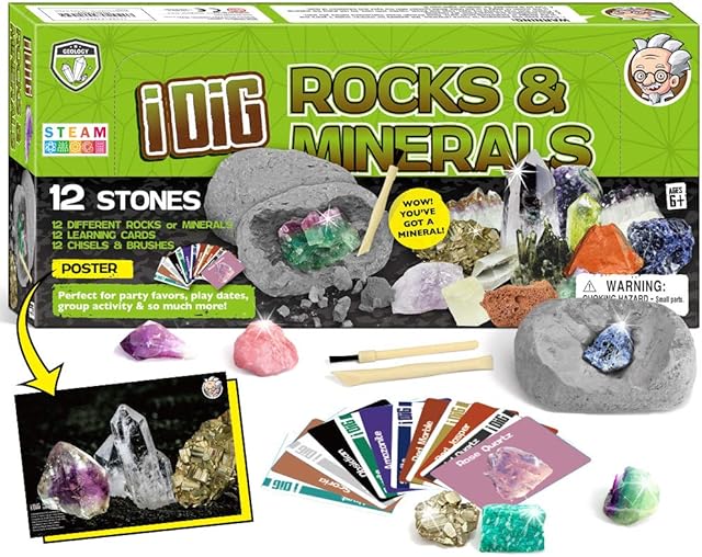 Dr.Daz Gem Dig Kit, Gemstones for Kids,Science Kits for kids age 6, Dig It Up Gem Discovery Kit, Educational toys, Geology, Kids Activities, Birthday Presents