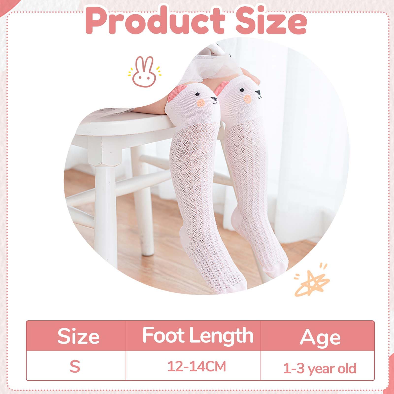 TecoKart® 4 Pairs Knee Length Socks for Baby Girl | Thin Mesh Baby Girl Socks for Spring & Summer | Cute Breathable Stockings for Girls Kids | Age 1-3 Years 1