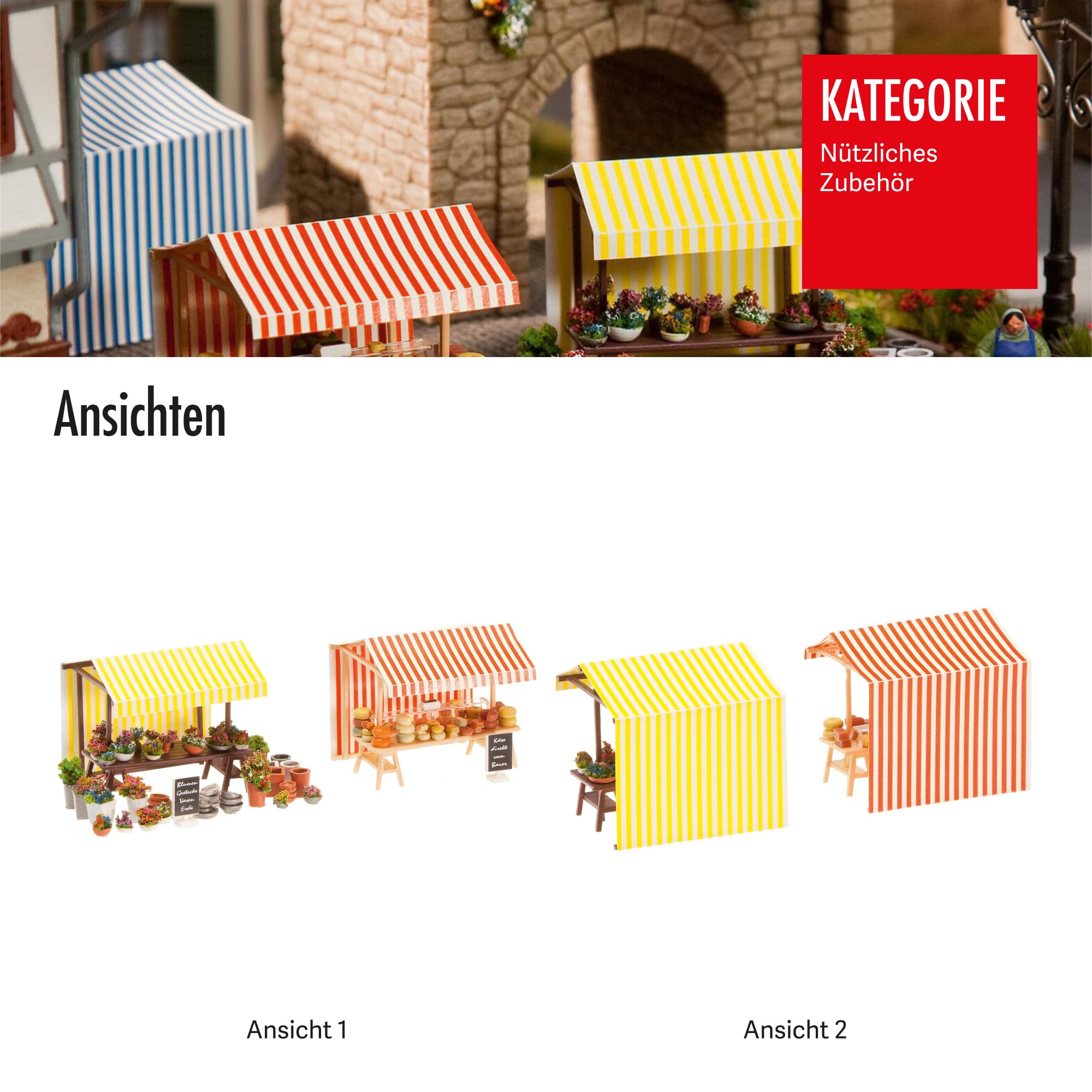 FALLER FA180614 - Wochenmarkt II Blumen- und Käsestand, Weiss/Opulenter Garten