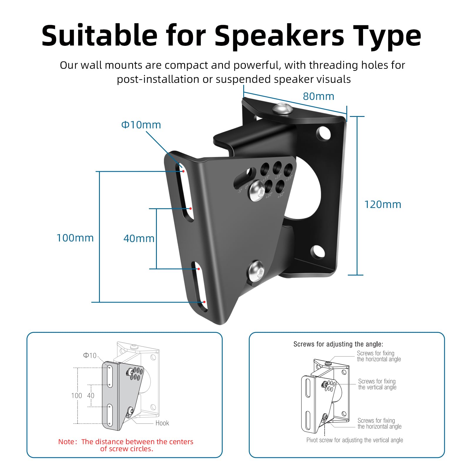 Supports muraux robustes pour haut-parleurs Samsung/Bose/LG/Yamaha/Teufel, support mural à angle réglable, supporte jusqu'à 40 kg (1 paire)