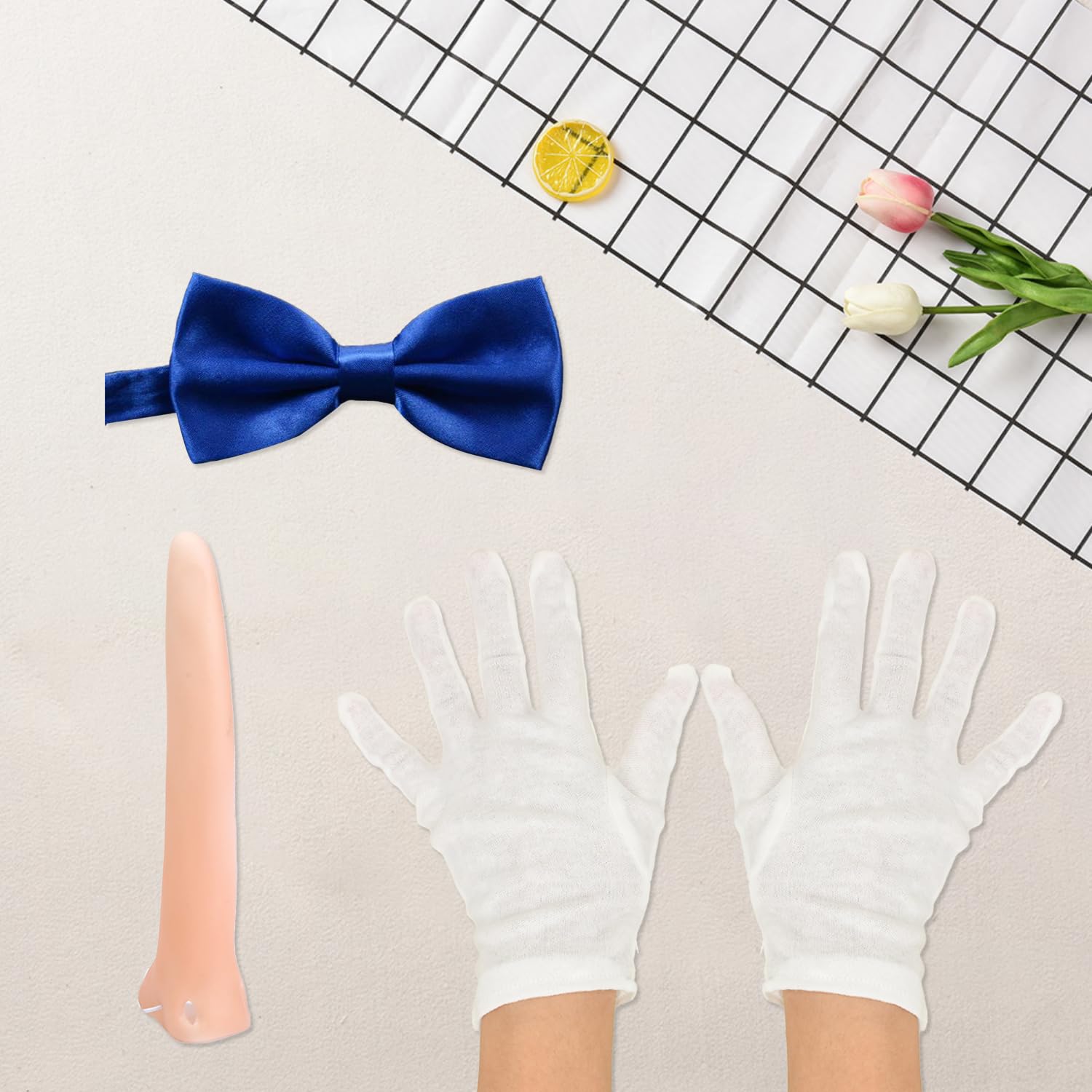 DVOFU 4Pieces Pinocchio Fancy Dress Kit Bowtie White Gloves Long Nose and Yellow Hat Fairytale World Book Day Fancy Dress Costume for Adult - Image 3