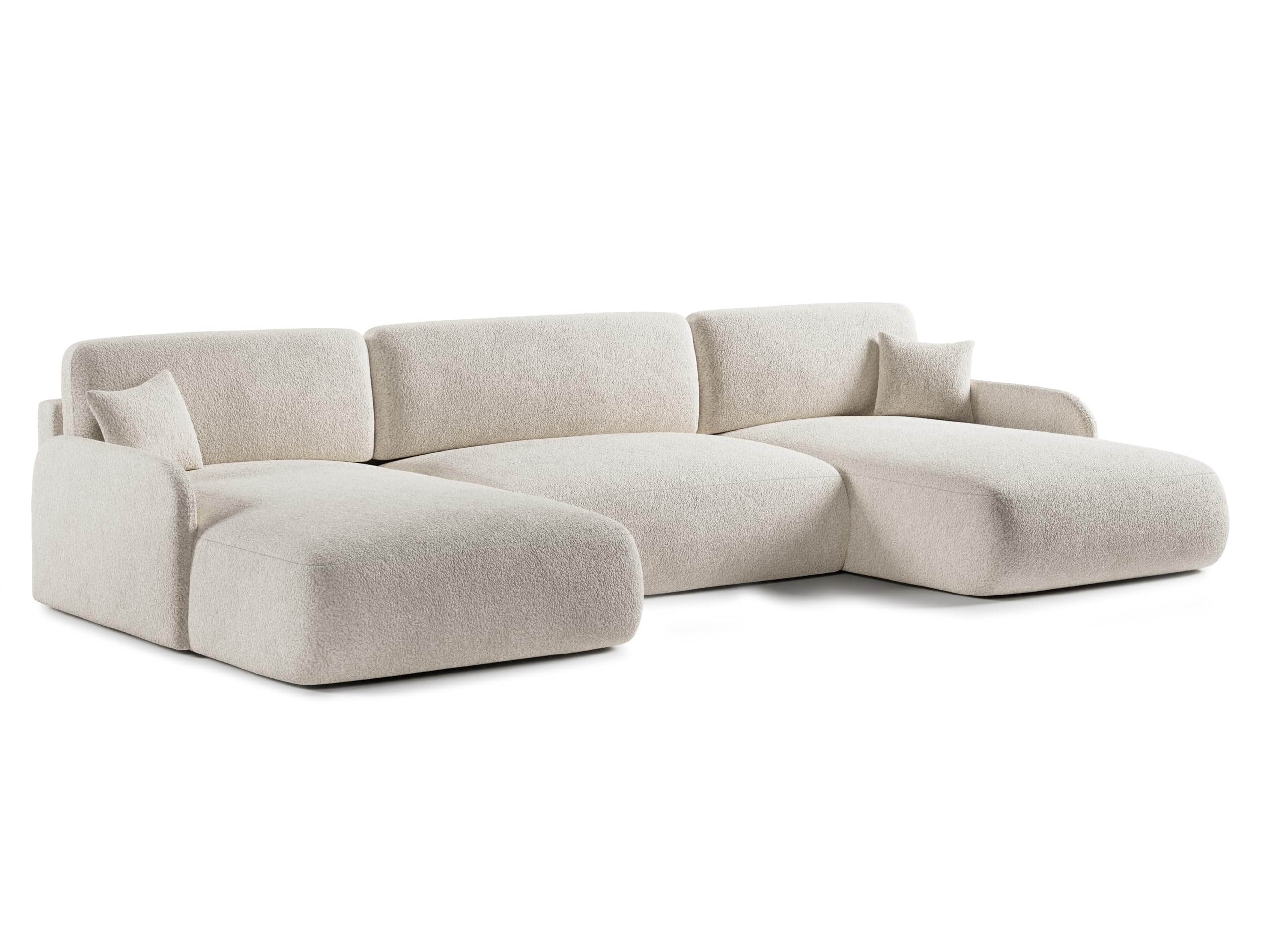 U-Form Wohnlandschaft mit Schlaffunktion 360x175 cm Bouclé Beige – Großes Schlafsofa mit Bettkasten, Moderne Couch mit Stauraum Pierr (Anthology 1)