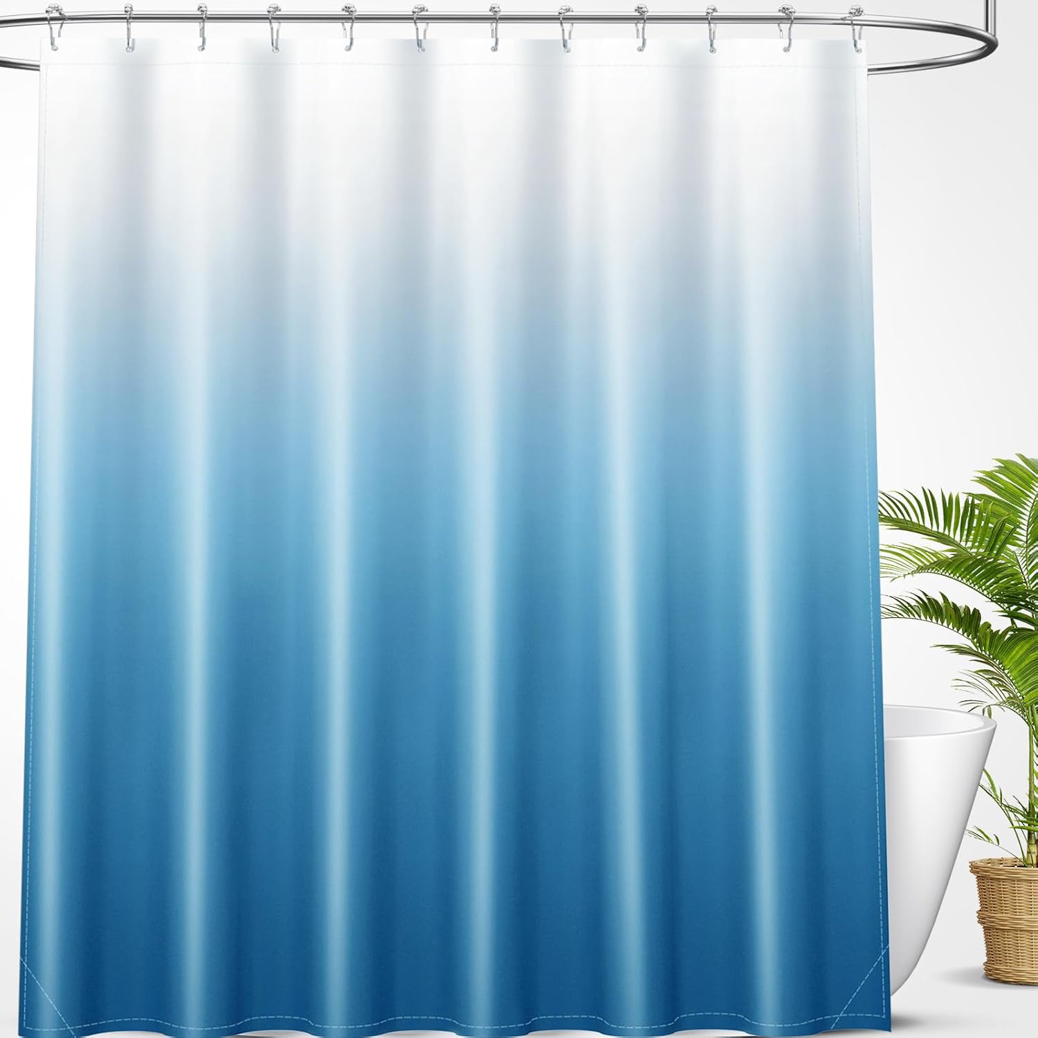 OLANLY Chenille Bath Rug and Shower Curtain, Bath Rug Size 36x24 in Peacock Blue and Shower Curtain 72x72 in Peacock Blue, 2 Item Bundle