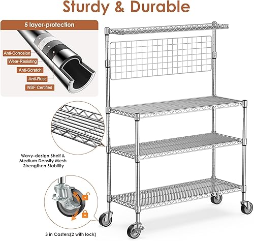 Miniatura 4 de Leteuke Estante para panaderos con almacenamiento y ruedas, estante de cocina de 42 pulgadas para microondas, estante de almacenamiento resistente