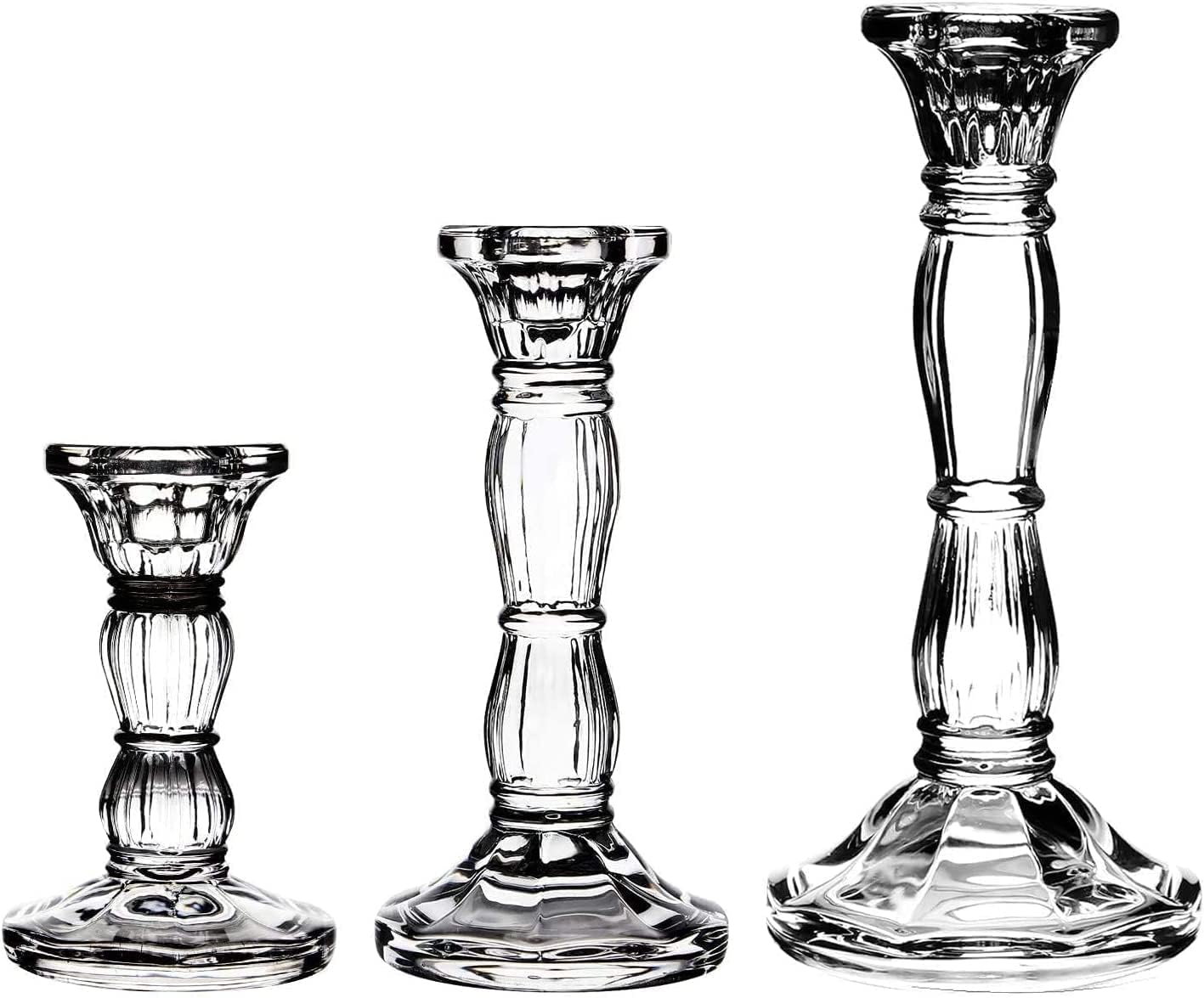 Taper Candle Stick Holders Set of 3 Clear Crystal Glass Taper