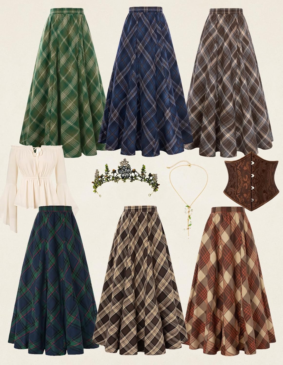 Scarlet Darkness Long Plaid Skirts for Women High Waist A Line Pleated Fall Maxi Skirts - Image 3