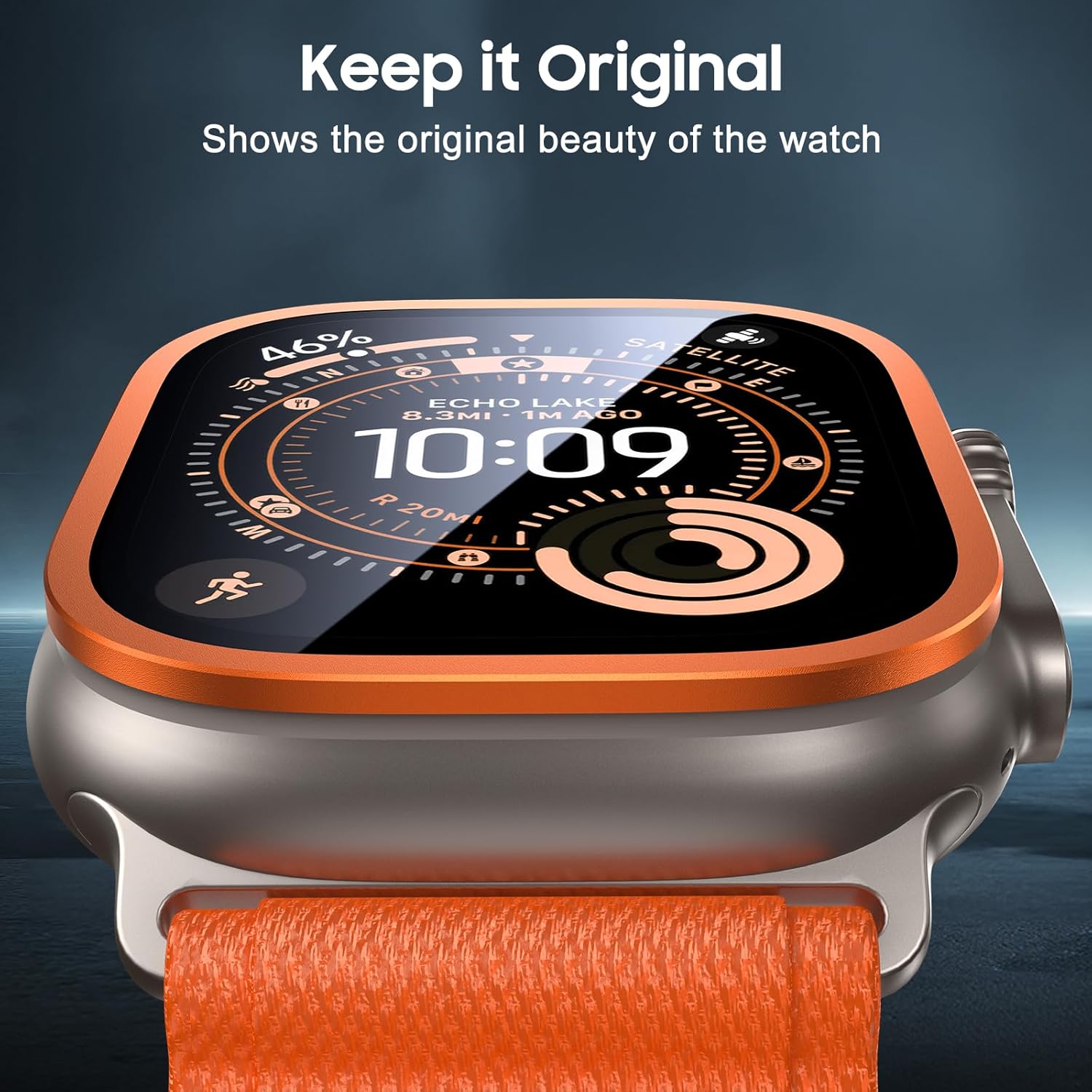 Uyiton for Apple Watch Ultra 3/2/1 Screen Protector - Titanium Alloy Frame & 9H Tempered Glass, Military Protection [Keep Original] Touch Sensitive iWatch Ultra Screen Protector 49mm, Orange, 2 Pack - Image 4