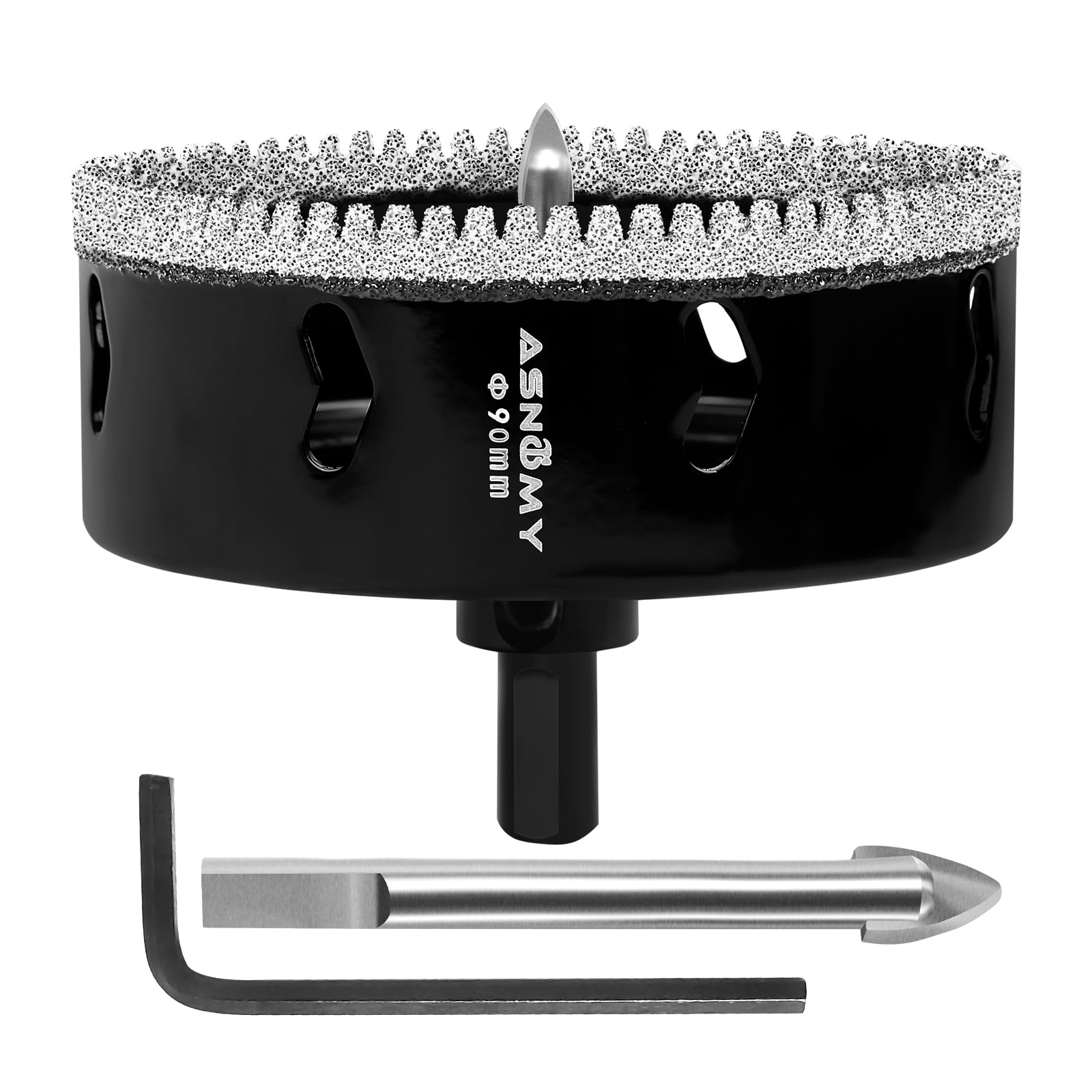 ASNOMY Diamentowa otwornica 90 mm z wiertłem centrującym, ząbkowane diamentowe wiertło, diamentowe wiertło do płytek, diamentowa korona wiertnicza, wiertło do szkła do wiercenia w szkle, płytkach