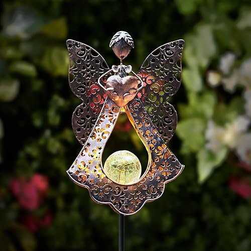 Miniatura 9 de GOODME Luces solares colgantes para exteriores impermeable farol solar LED regalo conmemorativo de ángel de metal con globo agrietado decoración de