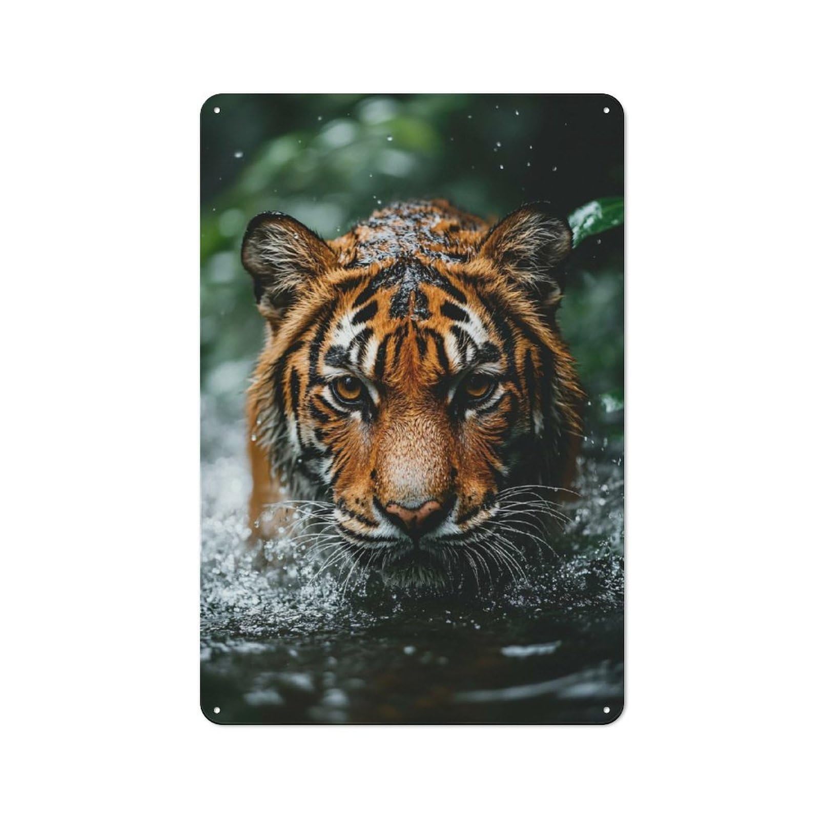 Junmoney Style-18 Metal Plaque With Tiger In Water Design 30X20cm, Country Style Cafe Wall Decor For Bakery, Diner, Cafe Or Family Room