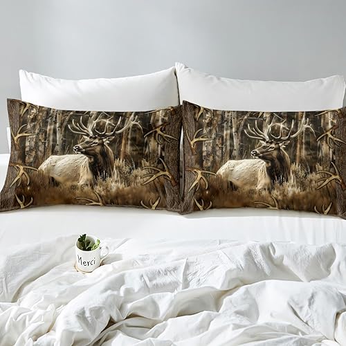Miniatura 4 de Sábanas de cama rústicas de ciervo para cabaña, cabaña, cabaña, alce, cuernos, cornamentos, tamaño matrimonial, juego de ropa de cama de campo de