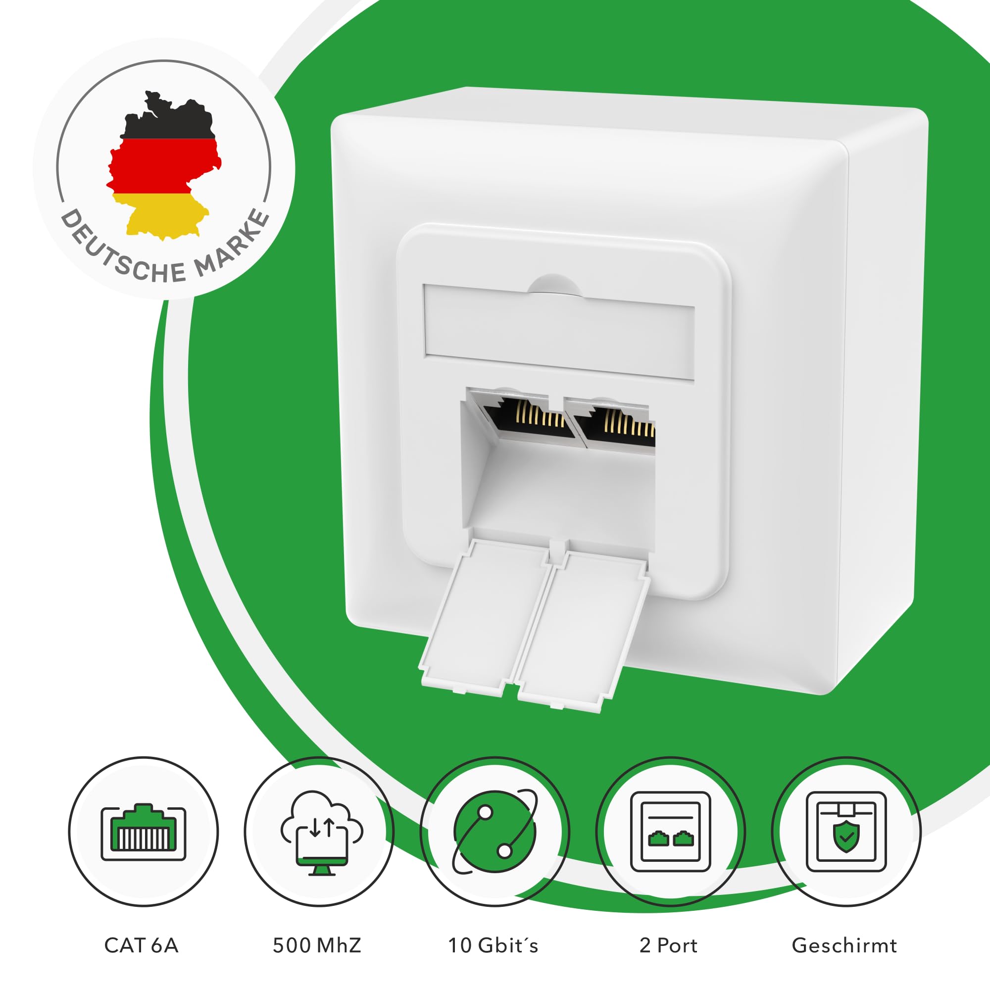 RedStar24 Lot de 4 prises réseau universelles Cat6A avec 2 ports RJ45 - Prise LAN blindée 10 Gbit/s pour montage en saillie et encastré, compatible avec CAT7/CAT6/CAT5, compatible POE, blanc de