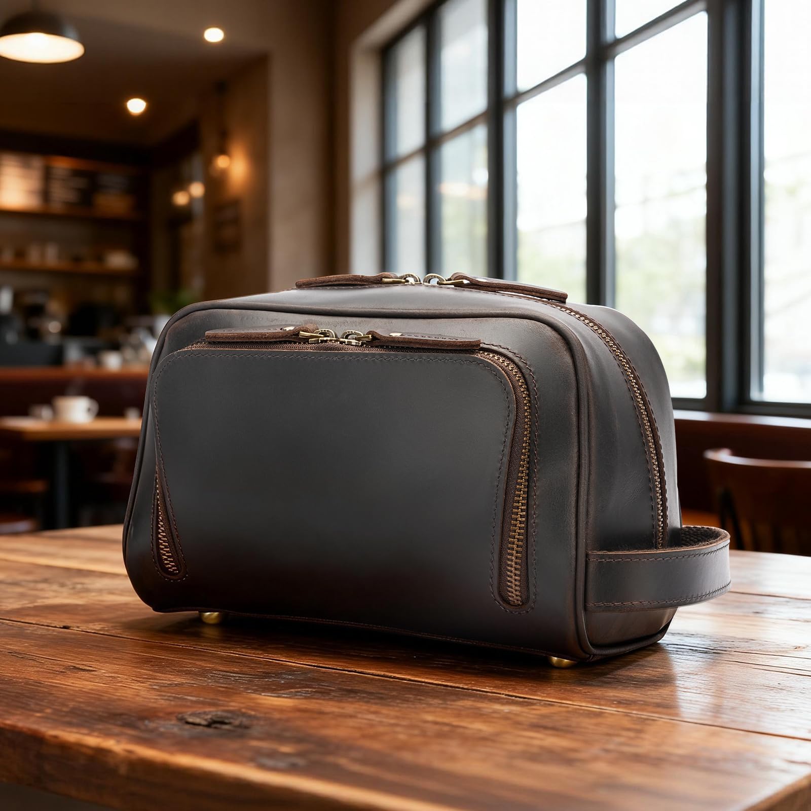 Polare - Beauty case da viaggio in pelle pieno fiore con cerniere YKK