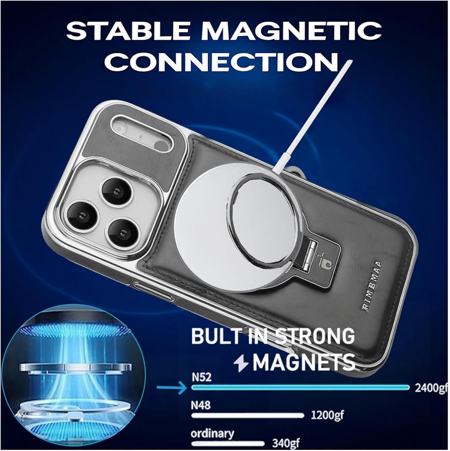 Leather Magnetic Stand Case for iPhone 17 Pro Max/17 Pro/17/17 Air, Slim Business Style Cover with Invisible Kickstand, Drop Protection, Anti-Slip, Anti-Fingerprint(Black,17 Pro Max)