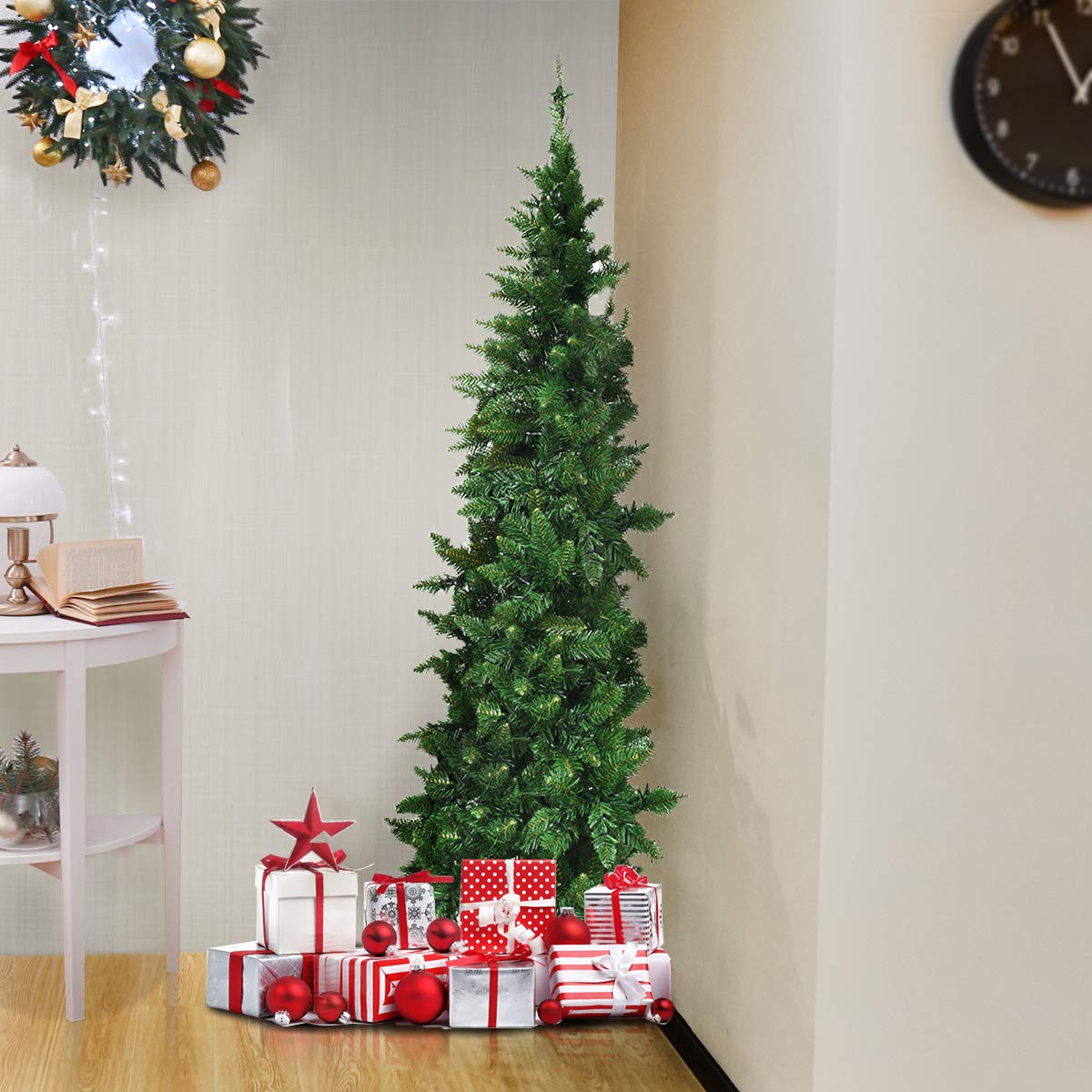 Amazon.com: Goplus 6ft Prelit Half-Shape Christmas Tree, Premium