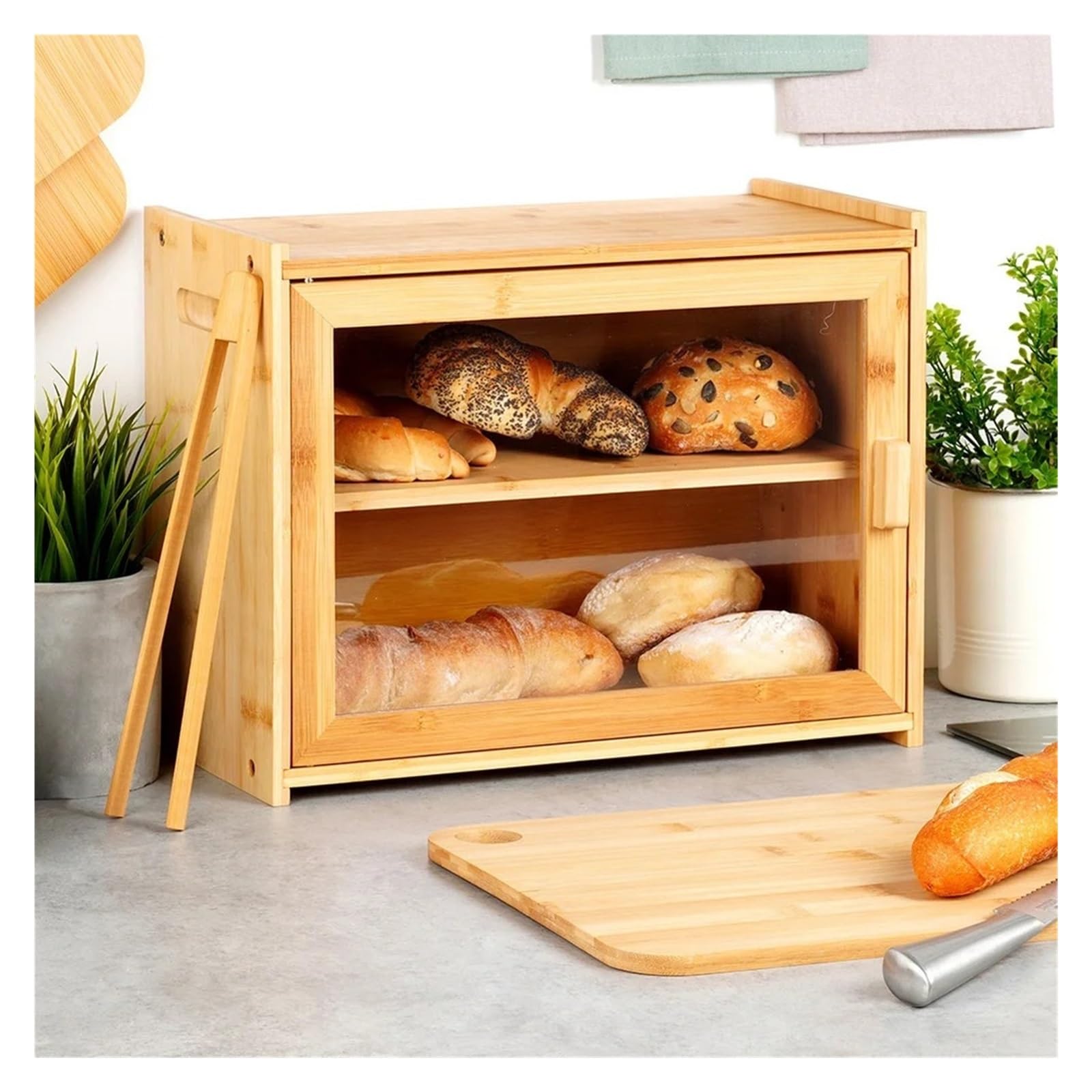 Chlebek Bambusowy Ze Szczypcami 40x20x31 Cm Przechowywanie Z łAtwym DostęPem