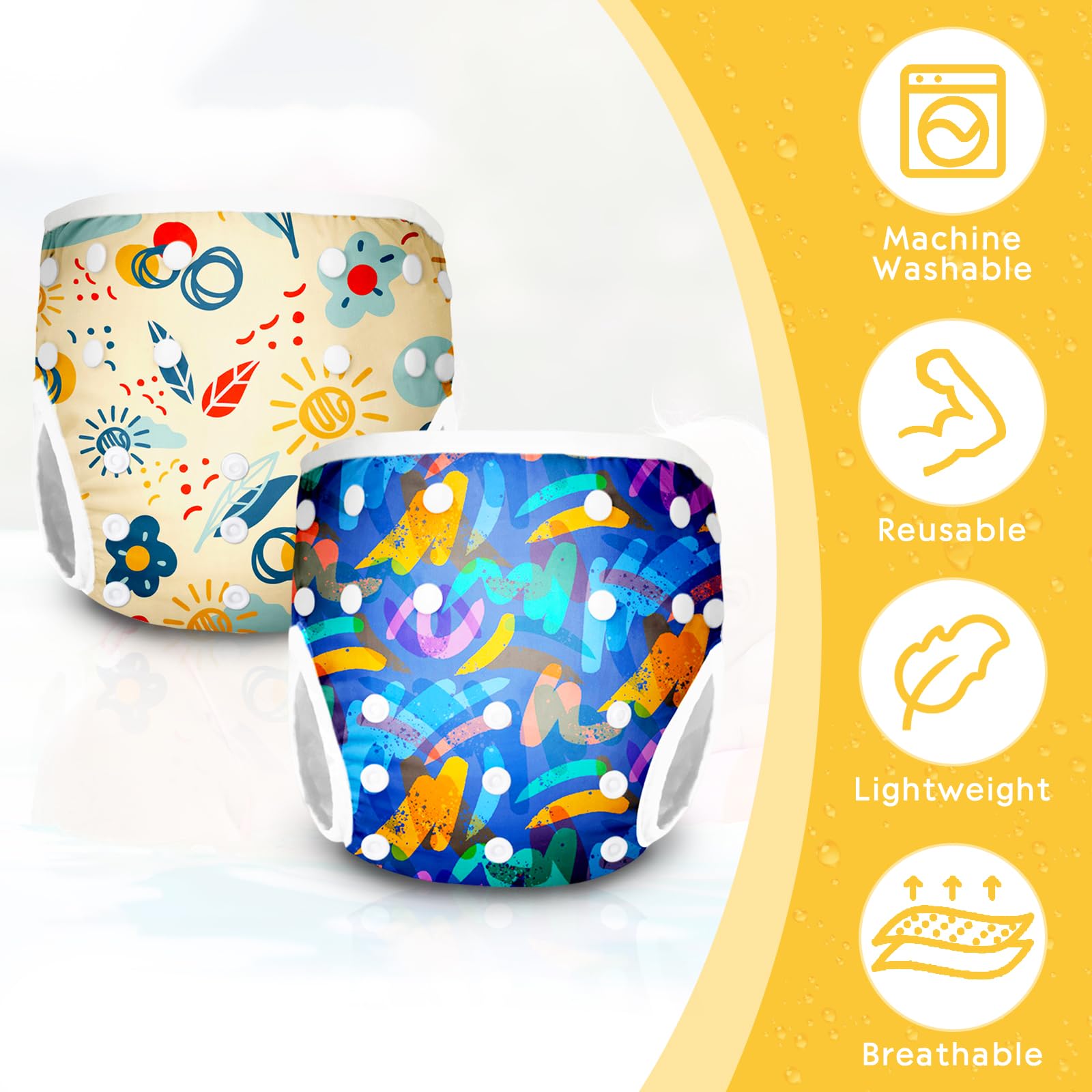 Costume Pannolino Lavabili Impermeabile Pannolino Piscina Neonato 0-3 Anni 2 Pezzi Beige e Blu