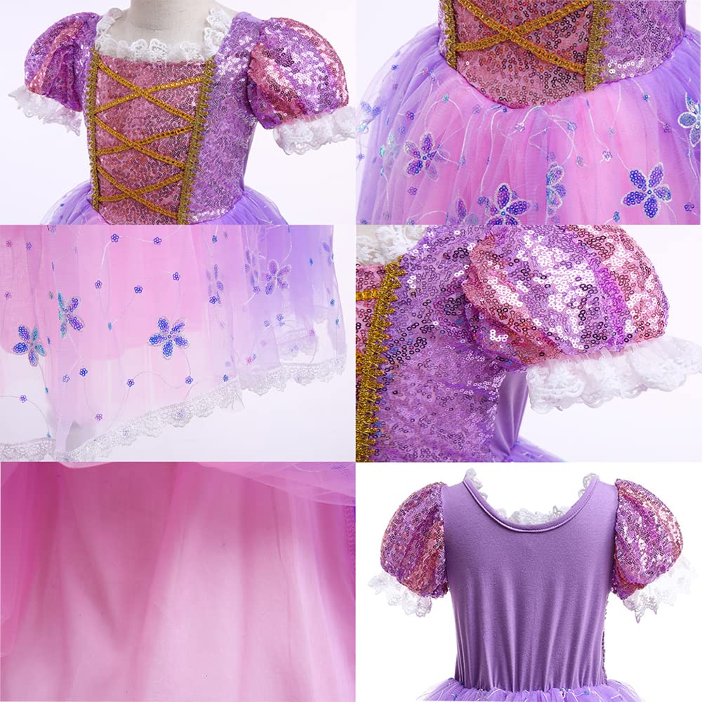 HEYOUTH Deguisement Robe Princesse,Bébé Fille Raiponce Robe,avec 7 Accessoires,Tulle Maxi Costume Carnaval Fille, Déguisement Anniversaire Fête Halloween Noël Partie Carnaval Cosplay