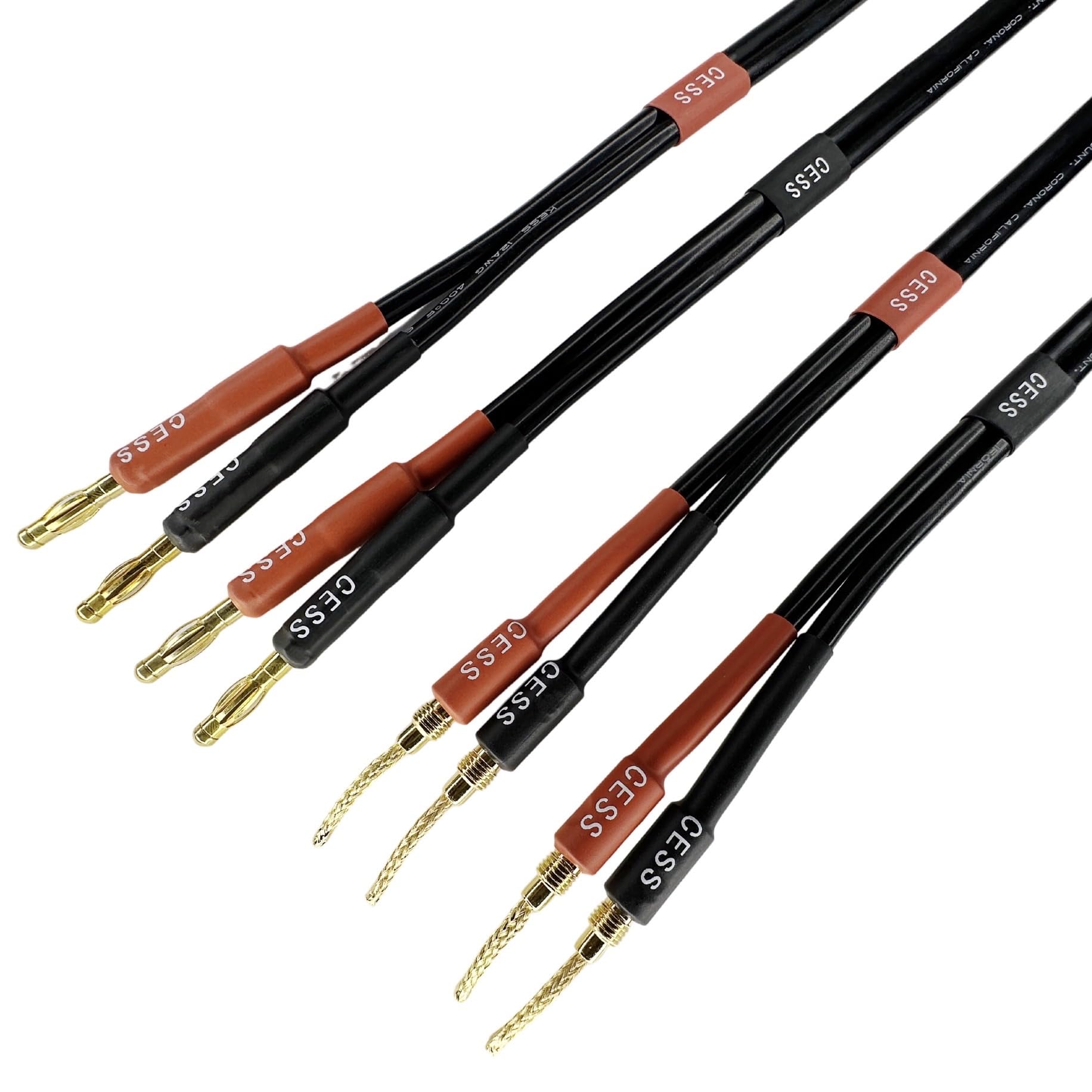 CESS-277-3f Super Soft Silicone 12 Gauge Wires, 4mm Banana Plug to Flex  Braided Pin Banana Speaker Cable, 680-Strand Tinned Copper, Durable Audio  ...