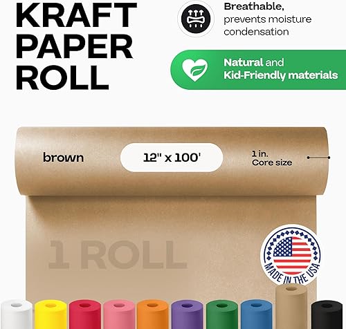 Vista 218 de Rollo de papel kraft marrón de 24 x 2160 pulgadas (180 pies), paquete de 4 – Papel de embalaje marrón hecho en Estados Unidos de 30 libras de grosor