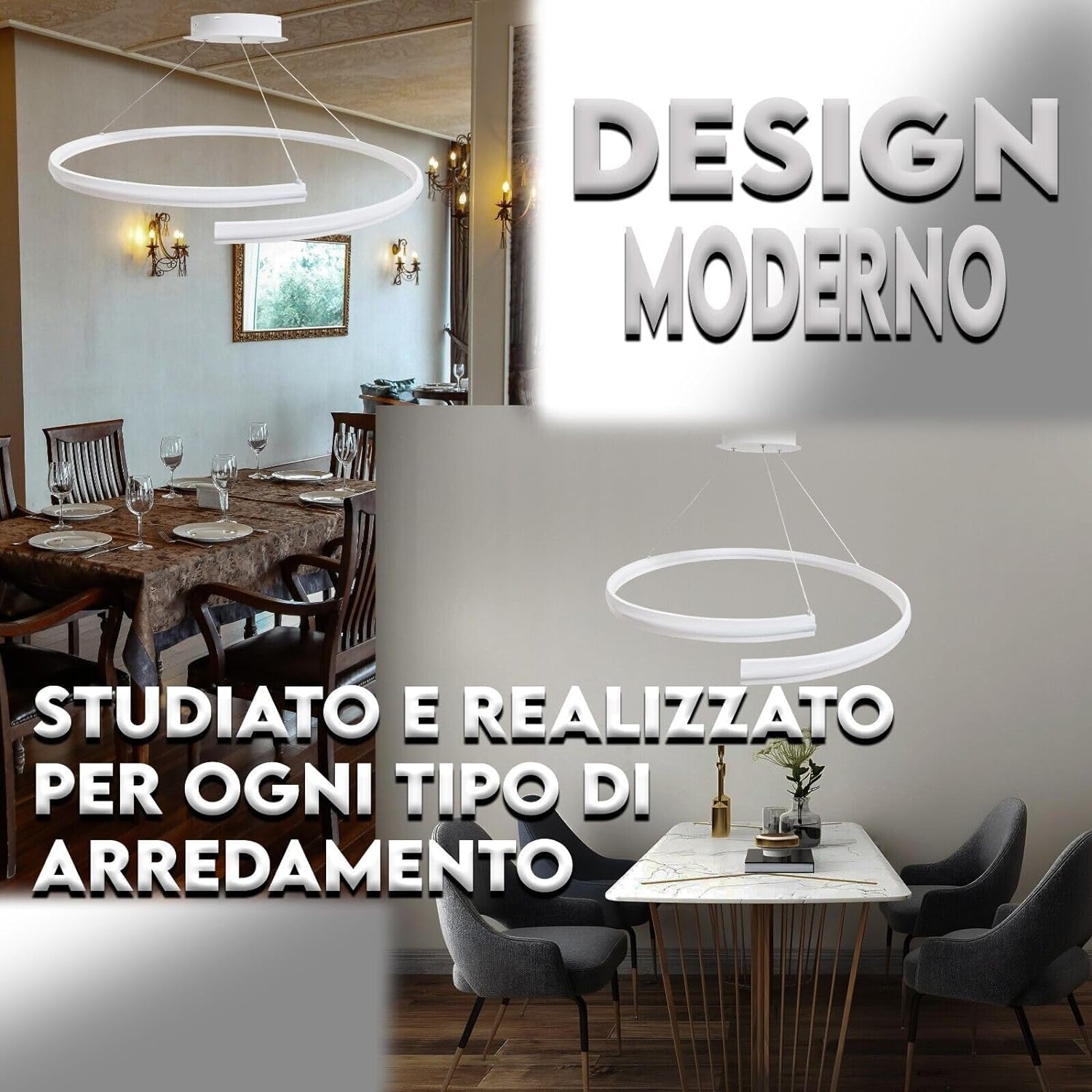 MAKA Lampadario a Sospensione Moderno LED | Lampadario Sospeso per Camera da Letto, Soggiorno Moderno a Spirale | 100W 11000 Lumen | Luce Fredda 6500K| Diametro 74 cm