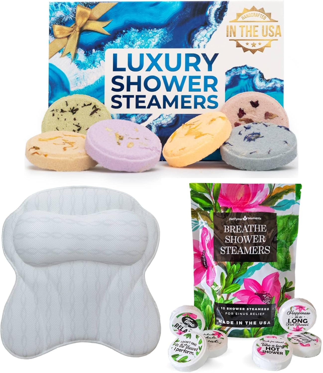 ZenTyme Moments Luxury Bath Pillow | 12-Pack Shower Steamers Eucalyptus for Sinus Relief | 6-Pack Aromatherapy Shower Steamer Gift Set for Relaxation : Beauty & Personal Care