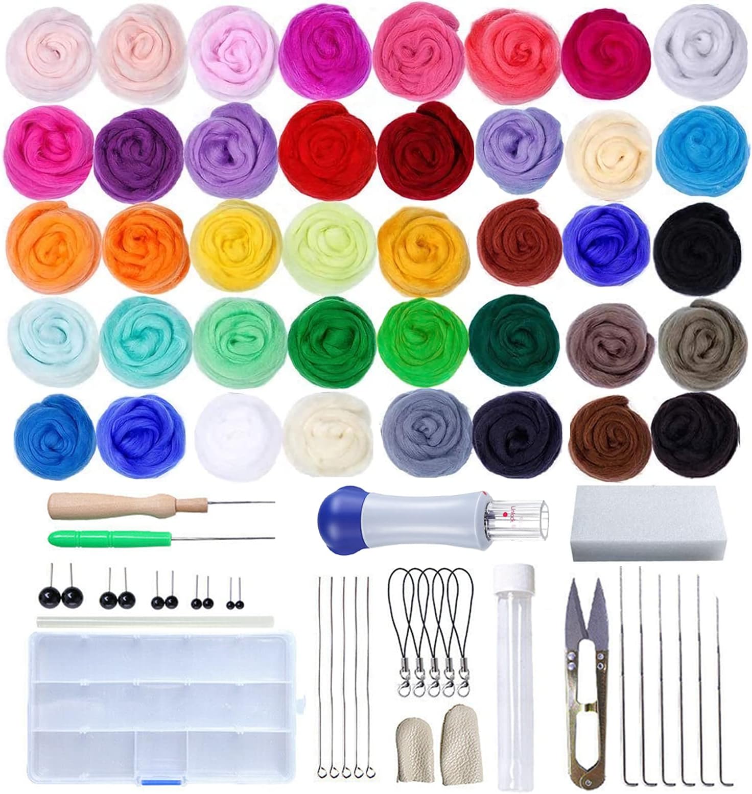 DABHAND Needle Felting Kit Wool Roving 40 Colours Set Starter Tool