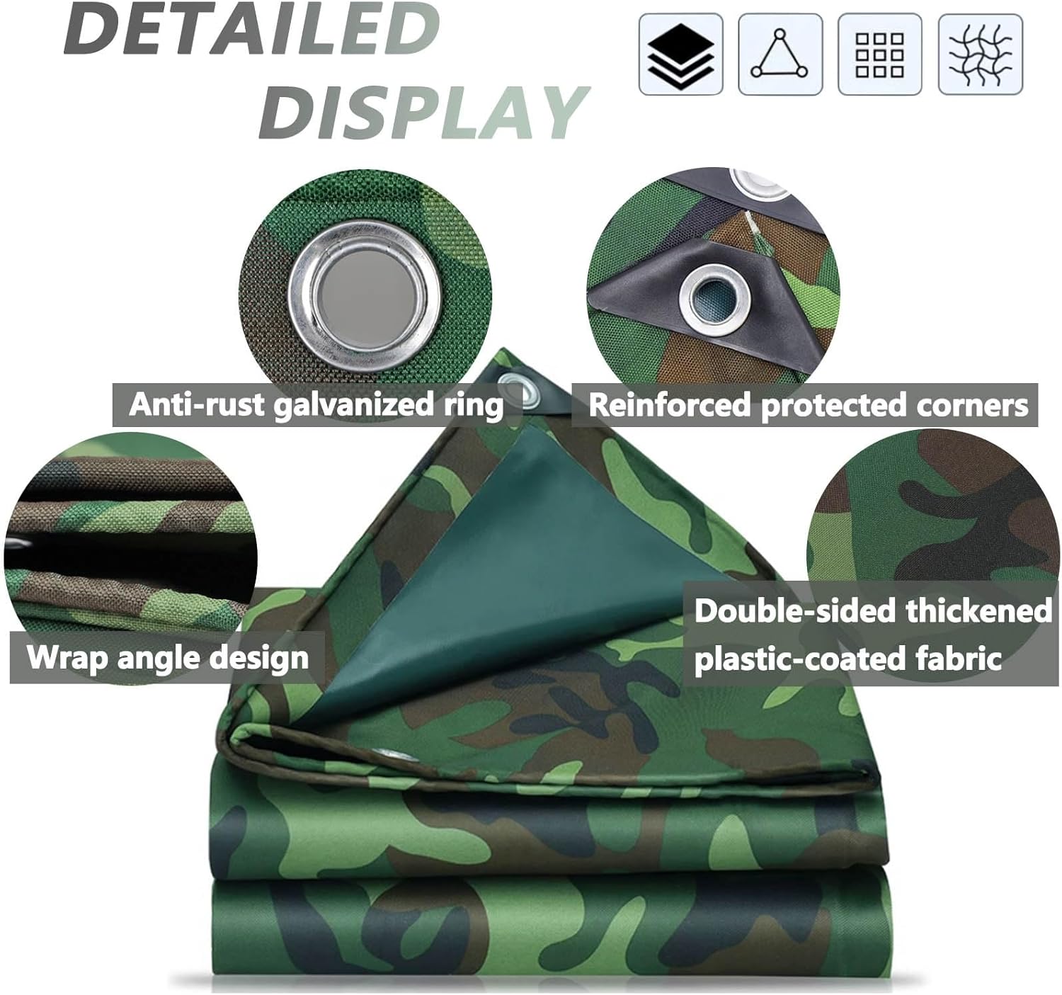 Waterproof Camouflage Canvas Tarp Cover for Outdoor 1.5x2m 2x4m 3x3m 4x4m 4x6m Tarpaulin for Reinforced Edges of Roofs, Camping, Patios, Swimming Pools, Boats(1x1.2m)