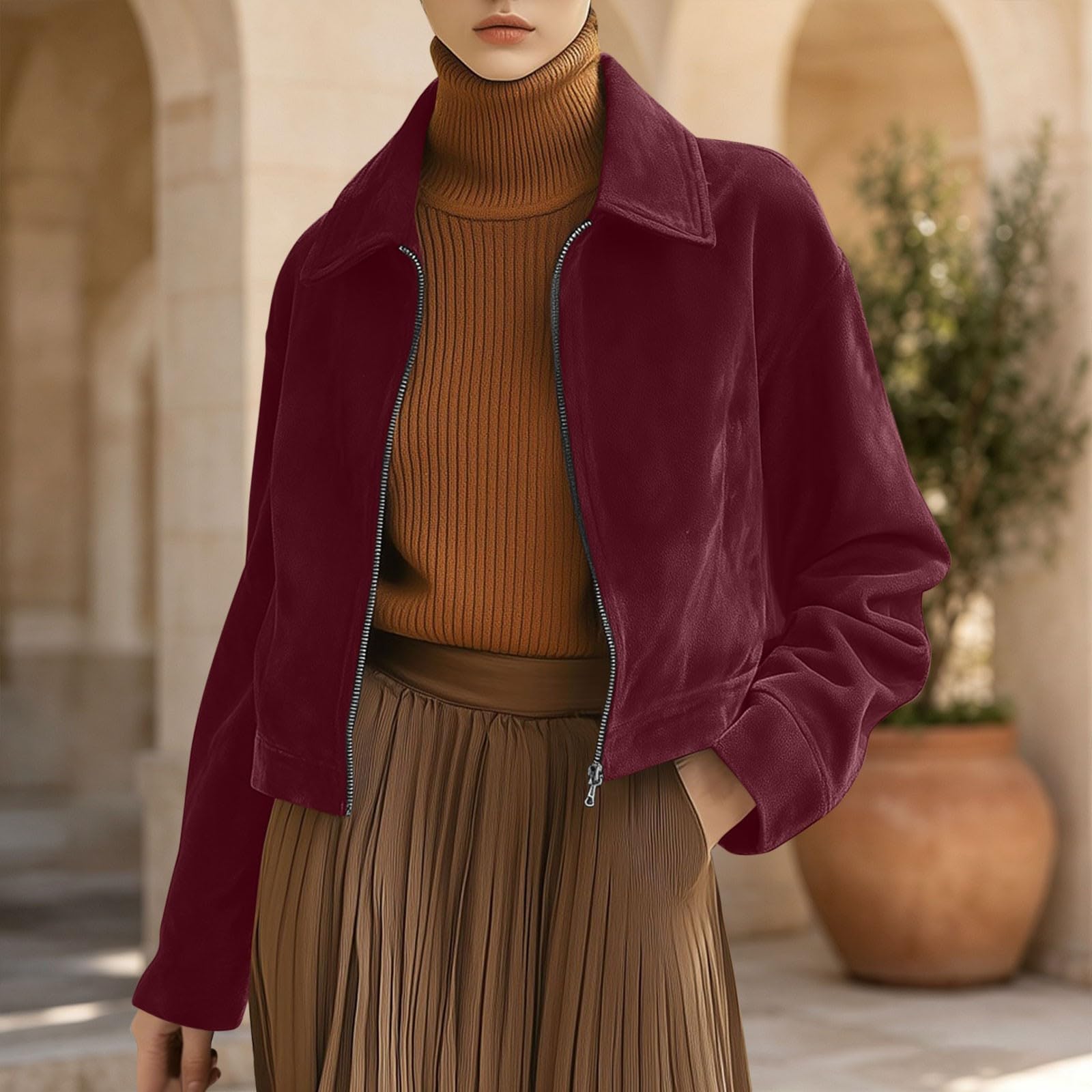 Jacke Damen Wildlederjacke Übergangsjacke Kurz Herbstjacke Damenmode Jacke