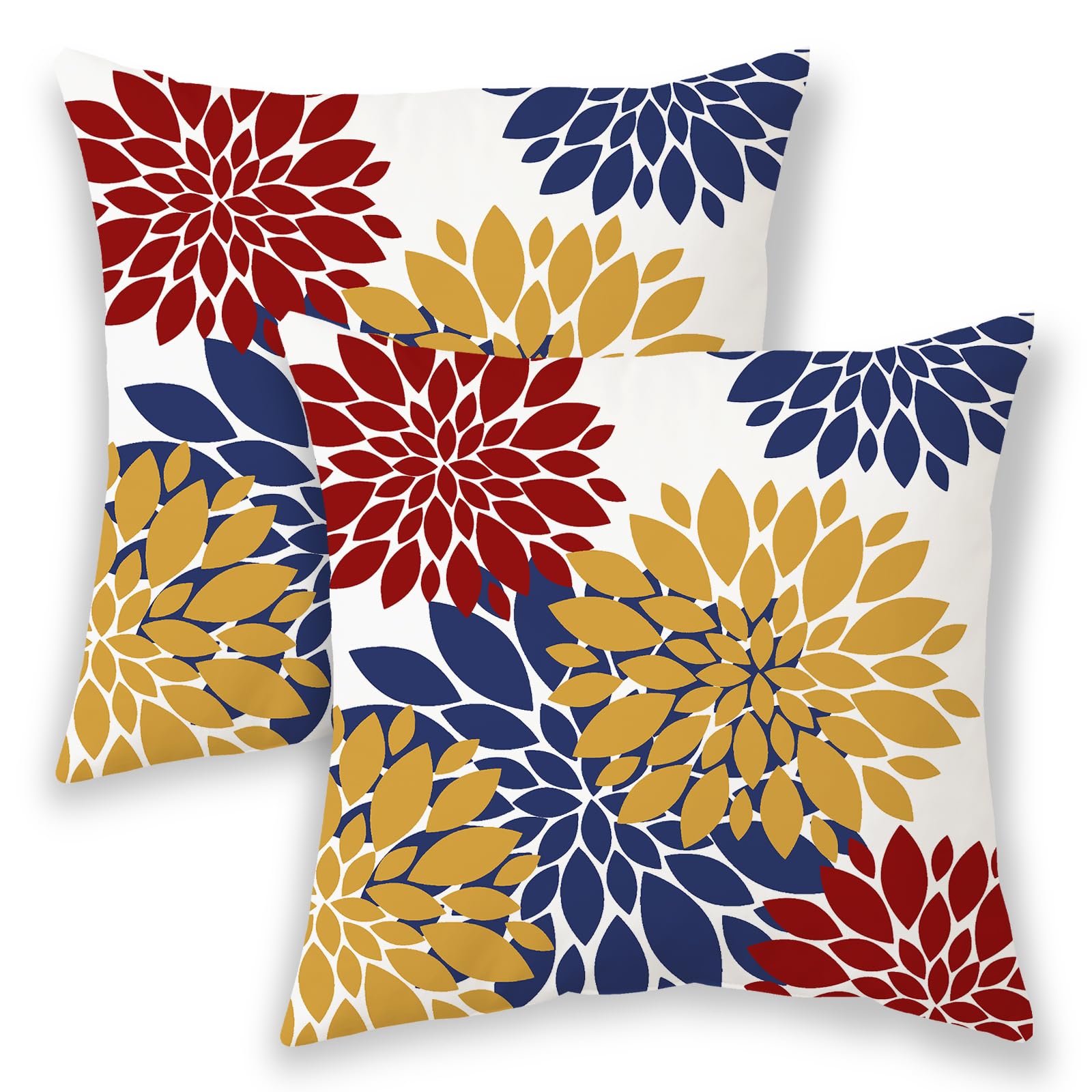 Doitely Set Of 2 Floral Pillow Covers 12x20 Inch – Red Navy Blue Grey Dahlia, Linen Blend, Zipper - View #8