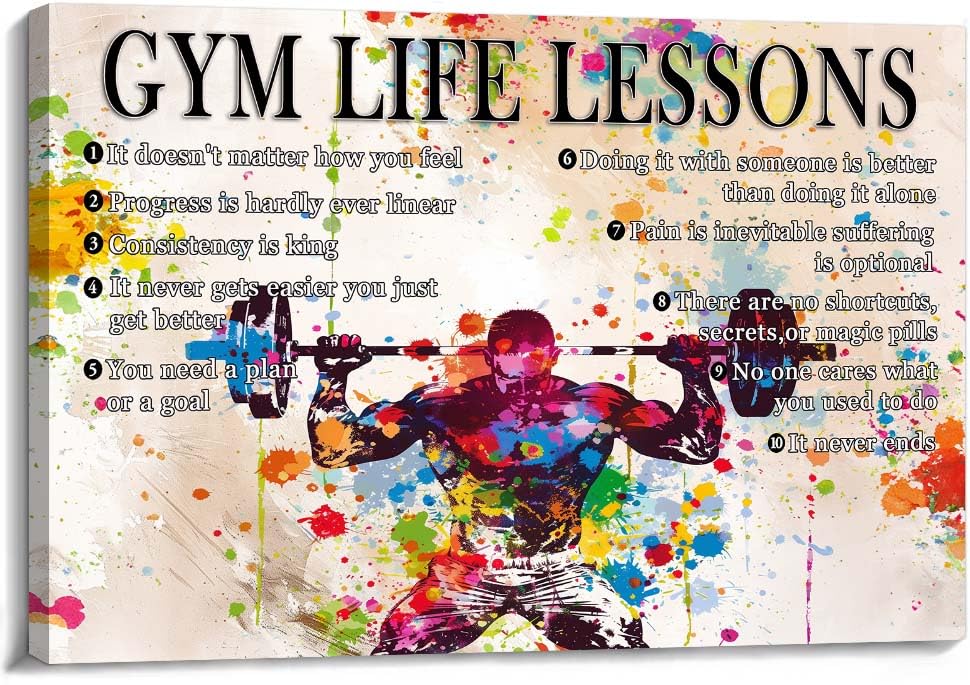 Axglnumber Gym Wall Art Framed Motivational Quotes Poster Modern Life Lessons Pictures Prints,Retro Canvas Painting Gym Poster 12x18 inches